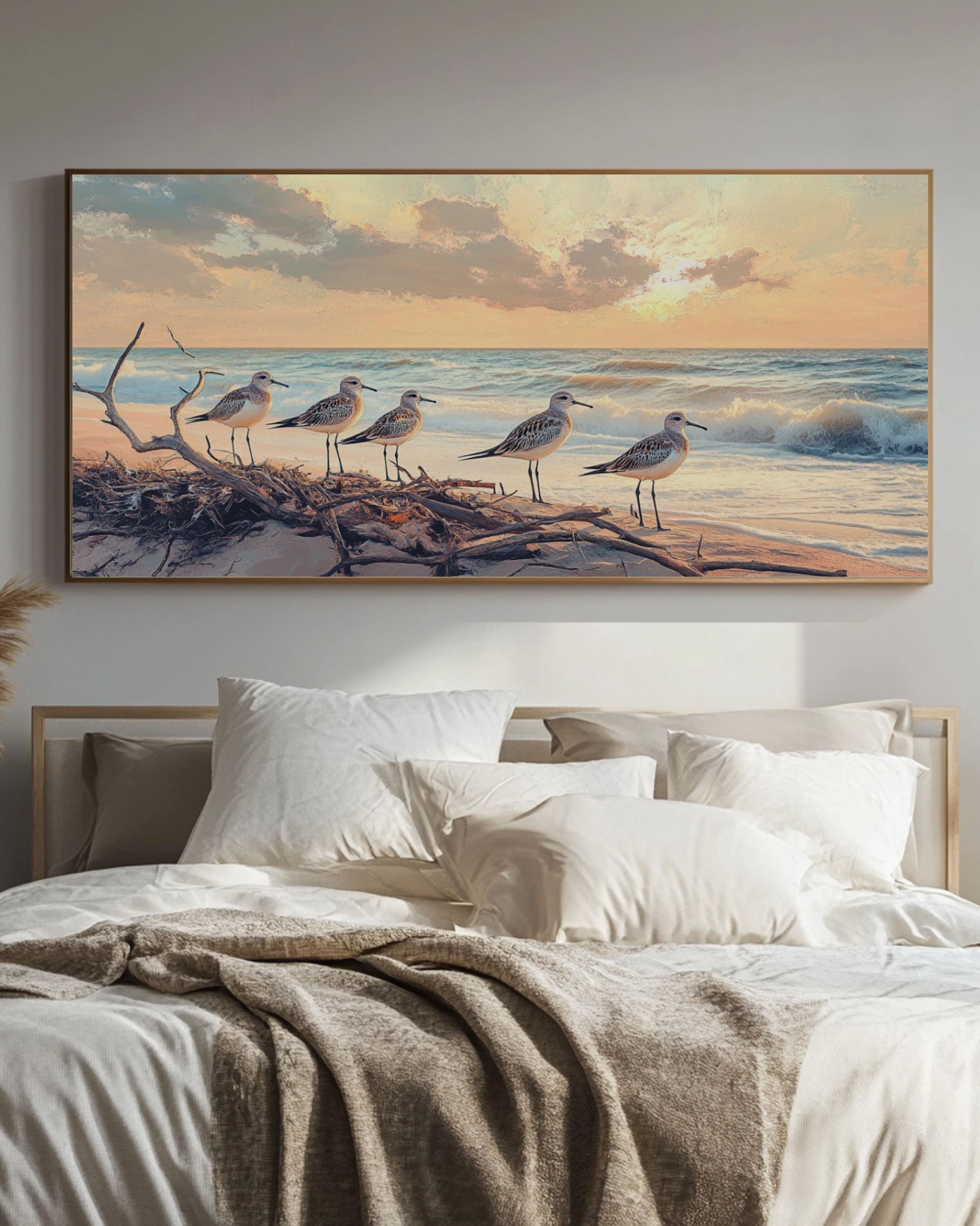 Sandpiper Birds Beach Print: Coastal Oil Painting Style Wall Art Canvas Wall Art Print – Premium Home Decor