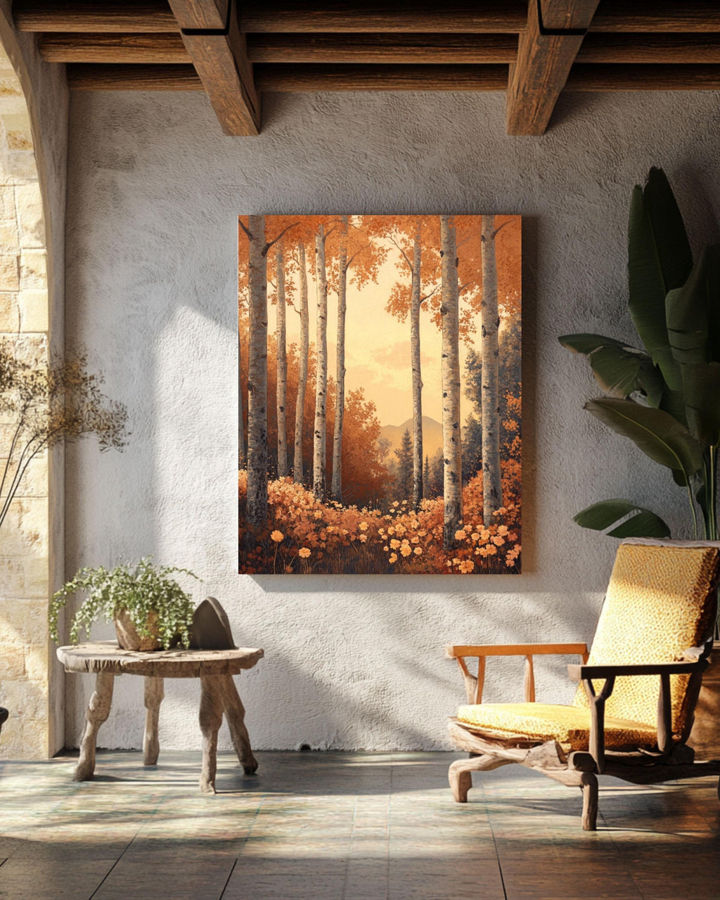 Maxfield Parrish Style Autumn Forest Art: Vintage Fall Foliage Canvas or Poster Canvas Wall Art Print – Premium Home Decor