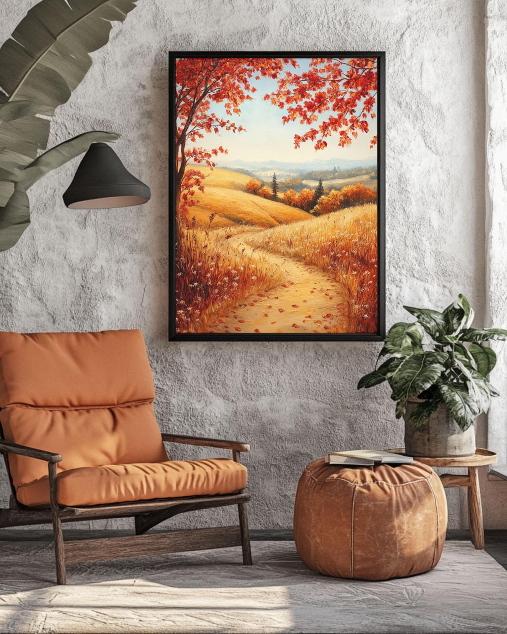 Vintage Autumn Landscape Print: Golden Hills & Wildflowers Canvas Wall Art Print – Premium Home Decor