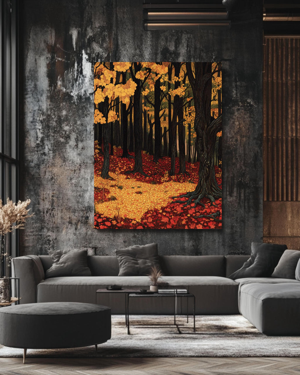 Autumn Forest Wall Art: Golden Crimson Leaves, Vintage Style Canvas Wall Art Print – Premium Home Decor
