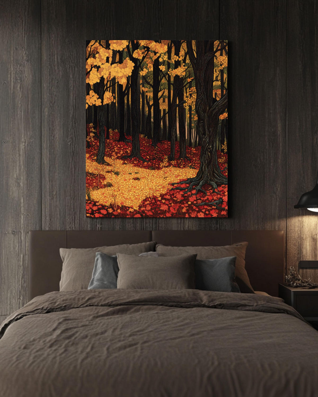 Autumn Forest Wall Art: Golden Crimson Leaves, Vintage Style Canvas Wall Art Print – Premium Home Decor