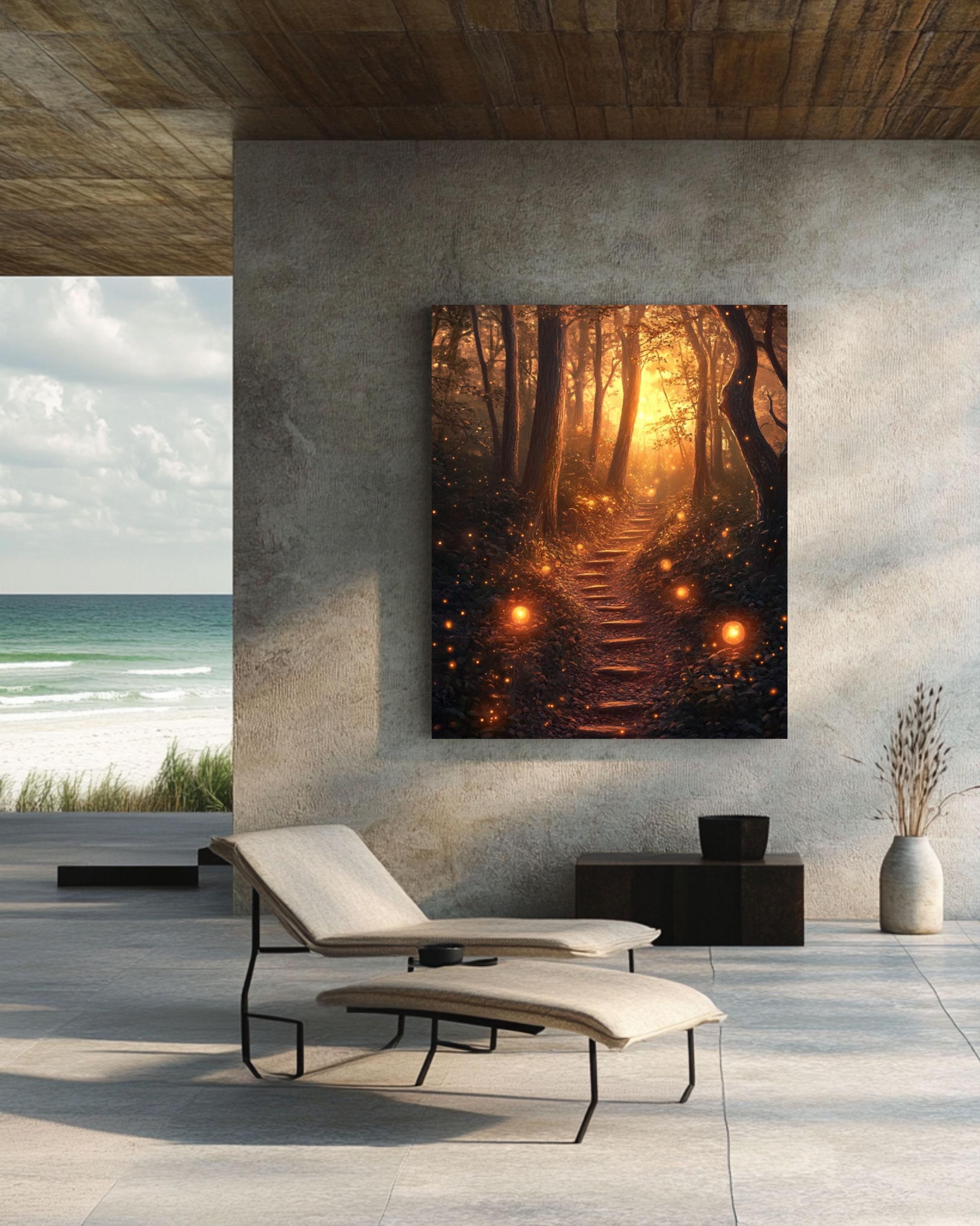 Enchanted Forest Sunset Canvas Art: Magical Woodland Landscape Canvas Wall Art Print – Premium Home Decor