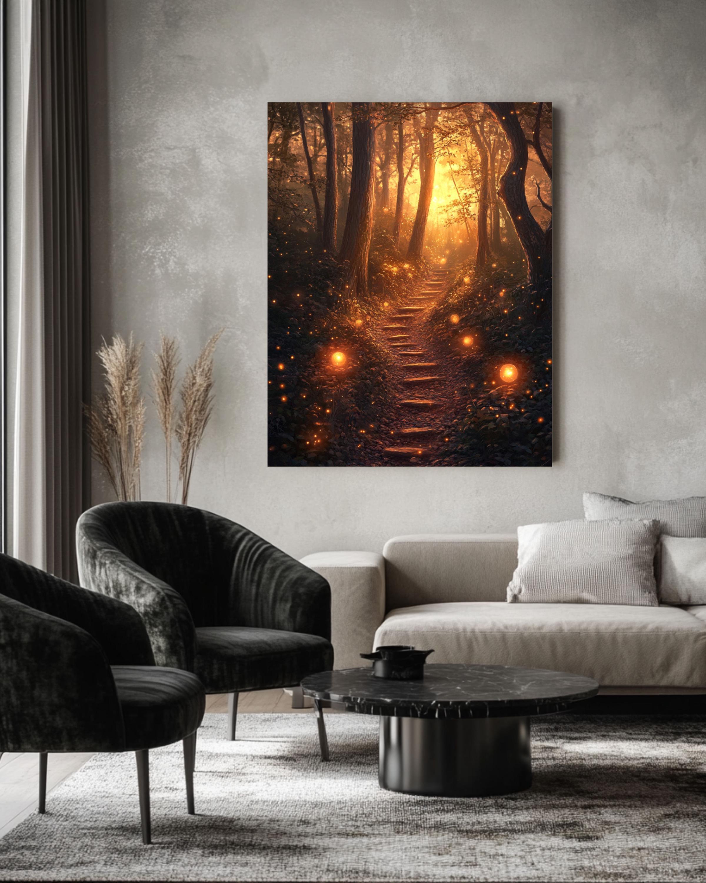 Enchanted Forest Sunset Canvas Art: Magical Woodland Landscape Canvas Wall Art Print – Premium Home Decor