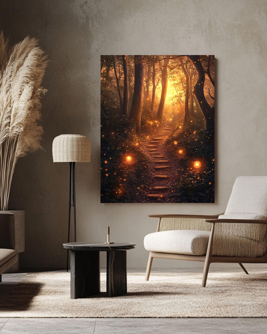 Enchanted Forest Sunset Canvas Art: Magical Woodland Landscape Canvas Wall Art Print – Premium Home Decor