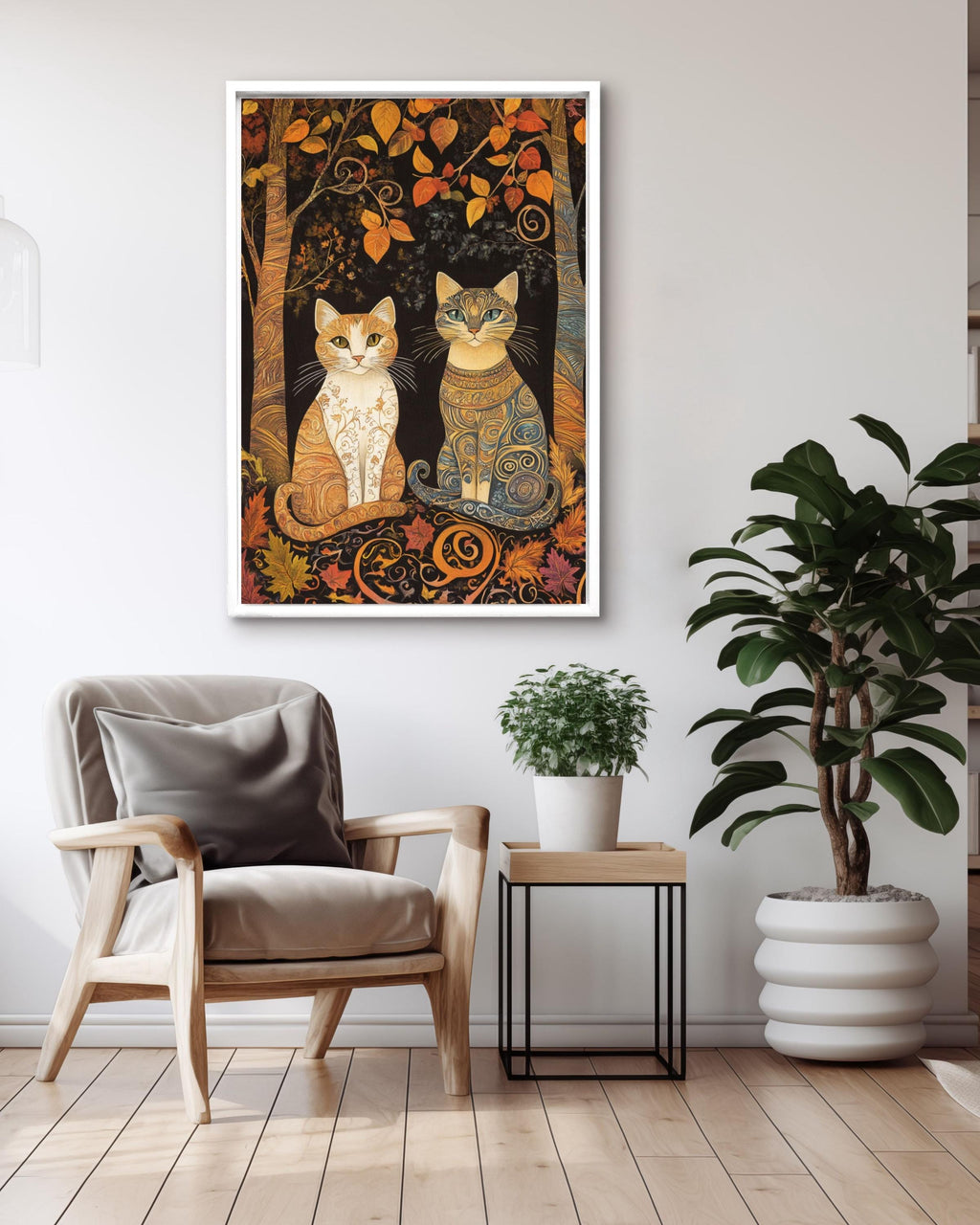 Autumn Cats Tapestry: Snake Scale Fur Design, Fall Forest Wall Art Canvas Wall Art Print – Premium Home Decor