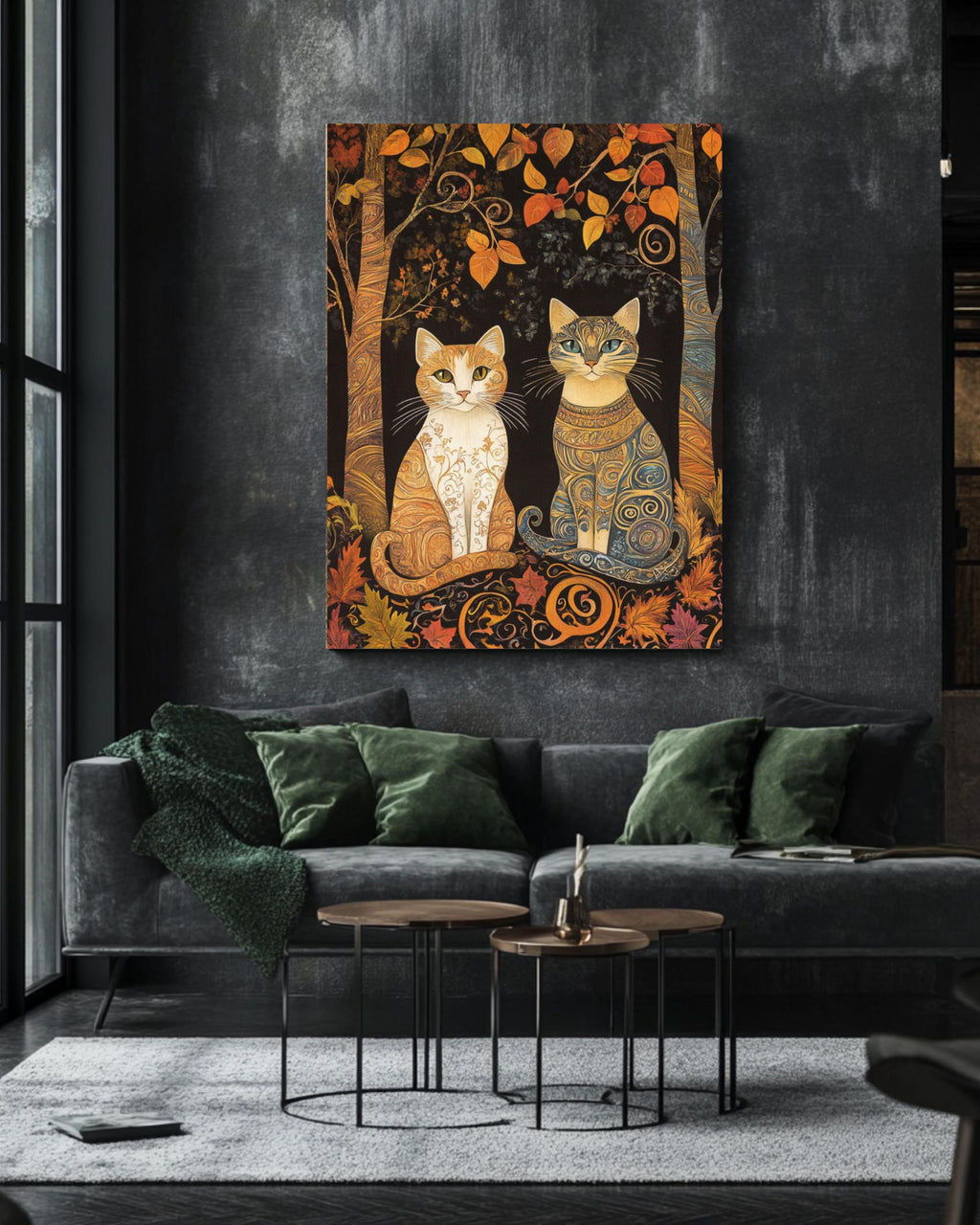 Autumn Cats Tapestry: Snake Scale Fur Design, Fall Forest Wall Art Canvas Wall Art Print – Premium Home Decor