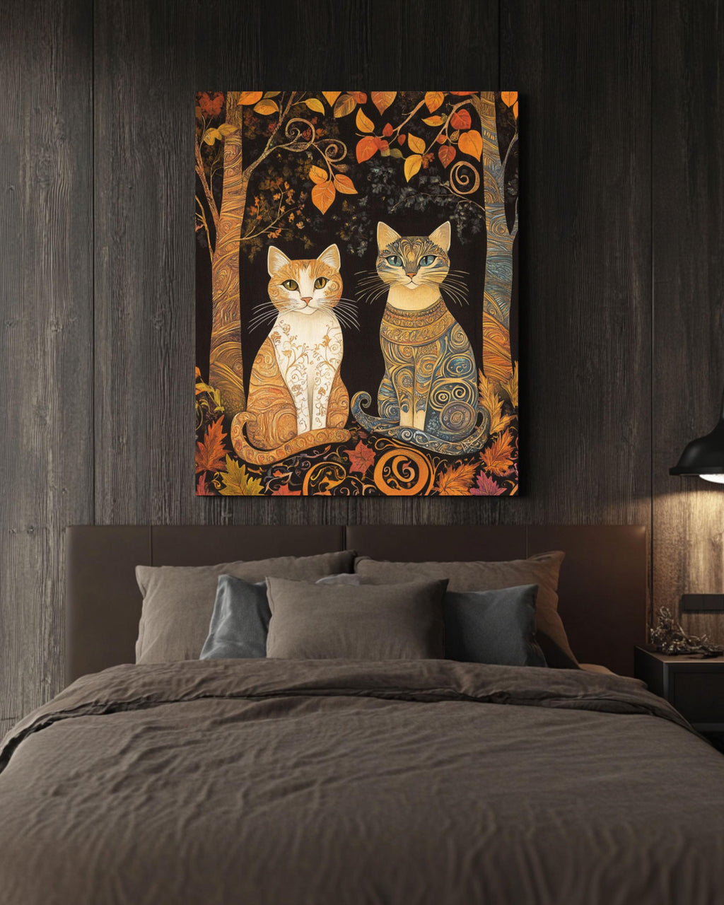 Autumn Cats Tapestry: Snake Scale Fur Design, Fall Forest Wall Art Canvas Wall Art Print – Premium Home Decor