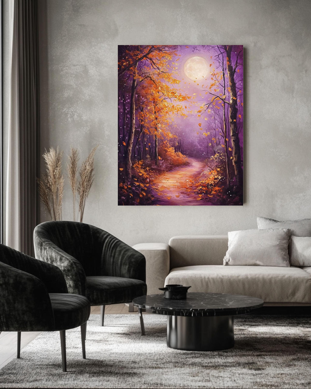 Moonlit Autumn Forest Painting: Fantasy Landscape Canvas Art Canvas Wall Art Print – Premium Home Decor