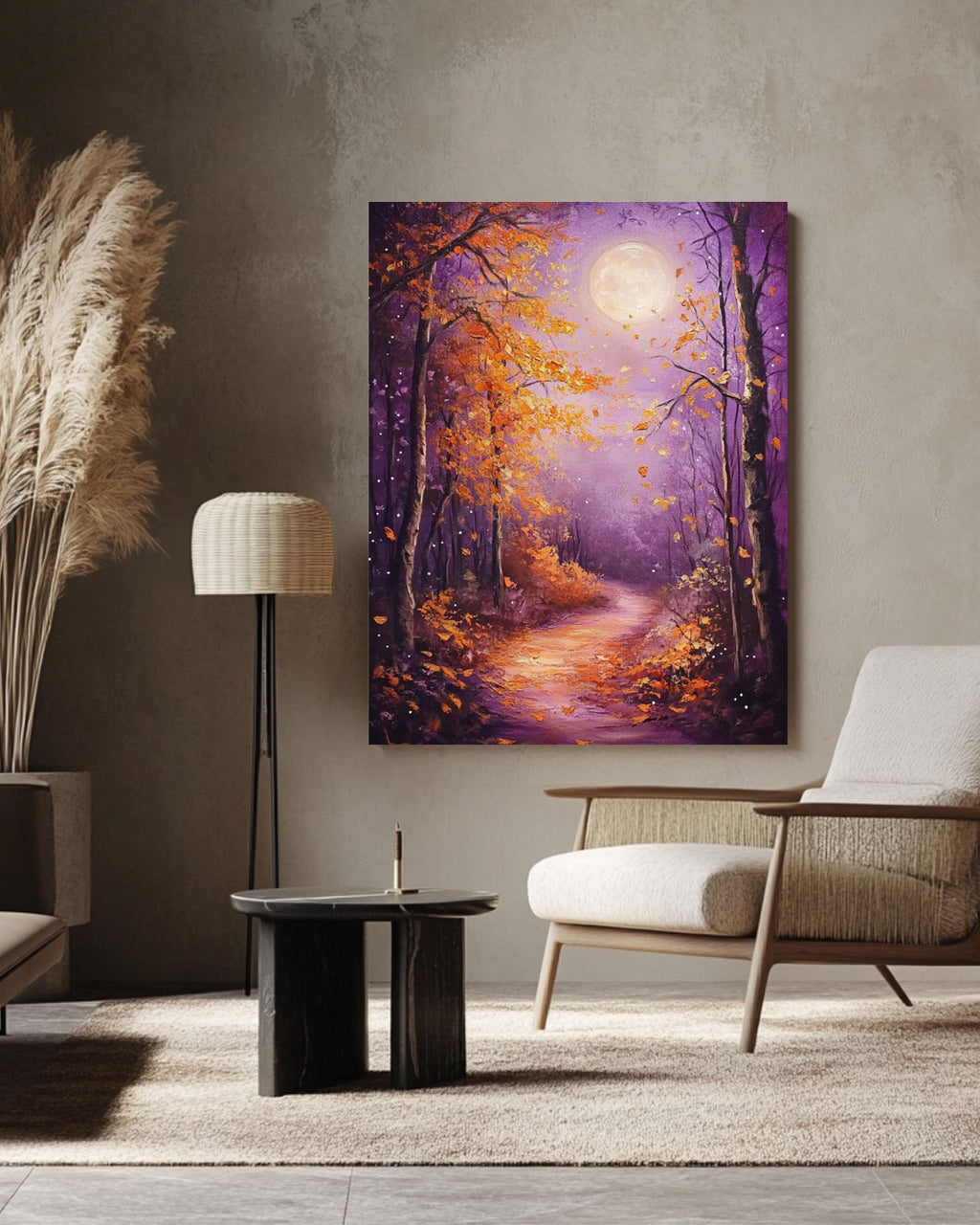 Moonlit Autumn Forest Painting: Fantasy Landscape Canvas Art Canvas Wall Art Print – Premium Home Decor