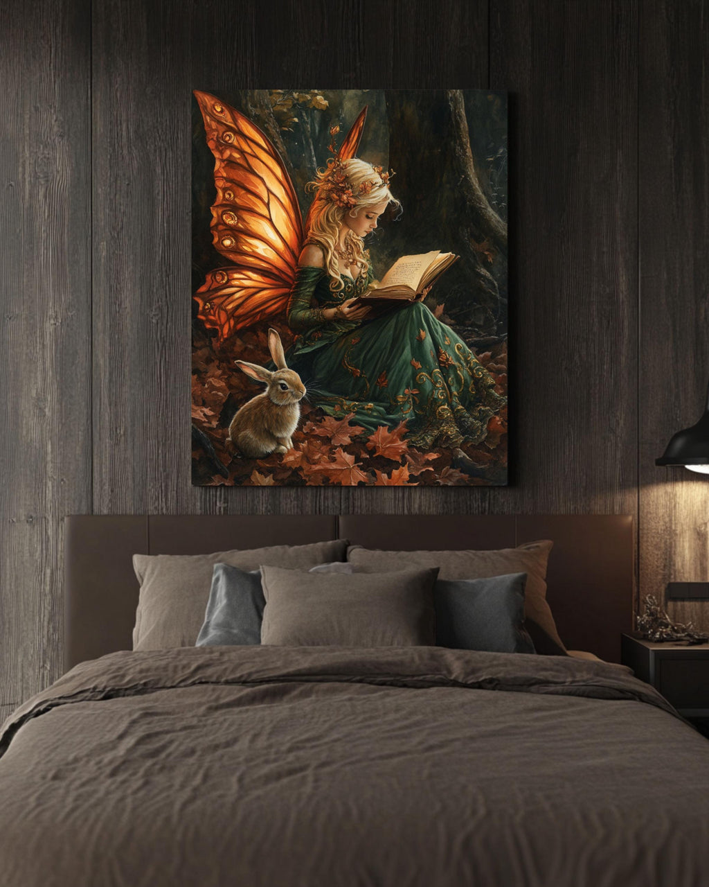 Autumn Fairy Reading to Rabbit Wall Art – Enchanted Forest Canvas Print