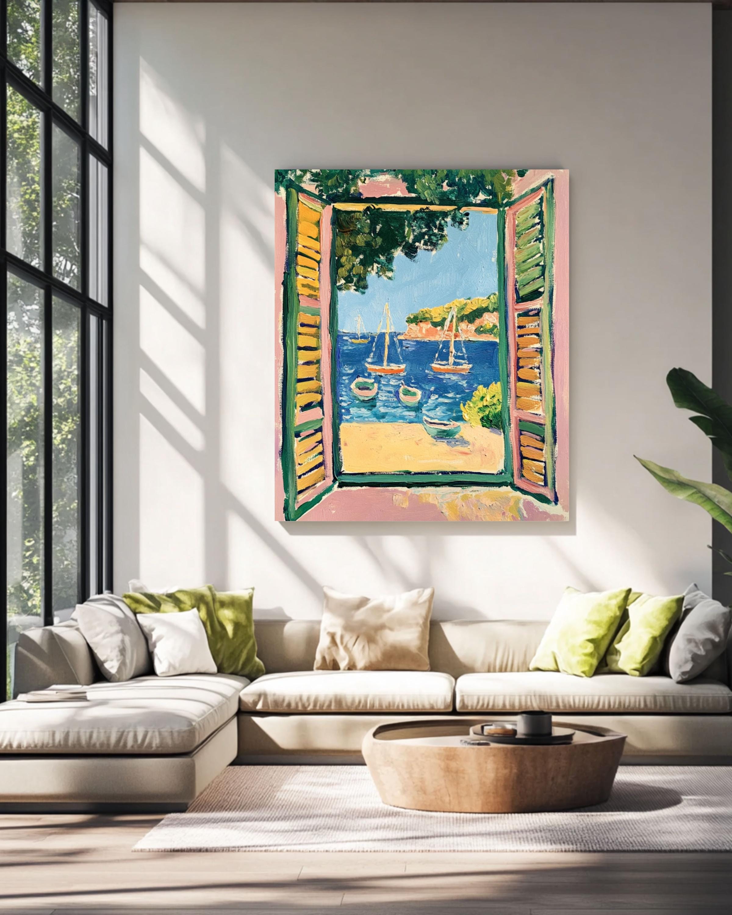 Matisse Style Coastal Print: Fauvist Open Window with Boats Canvas Wall Art – Modern Decor Print