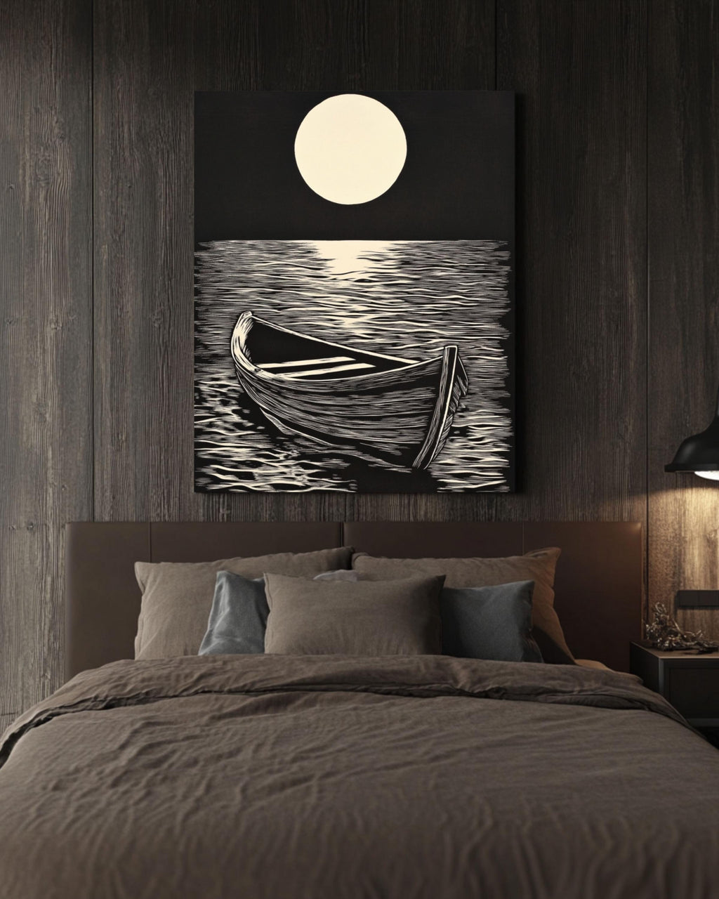 Linocut Boat Print: Vintage Nautical Seascape Art Canvas Wall Art – Modern Decor Print