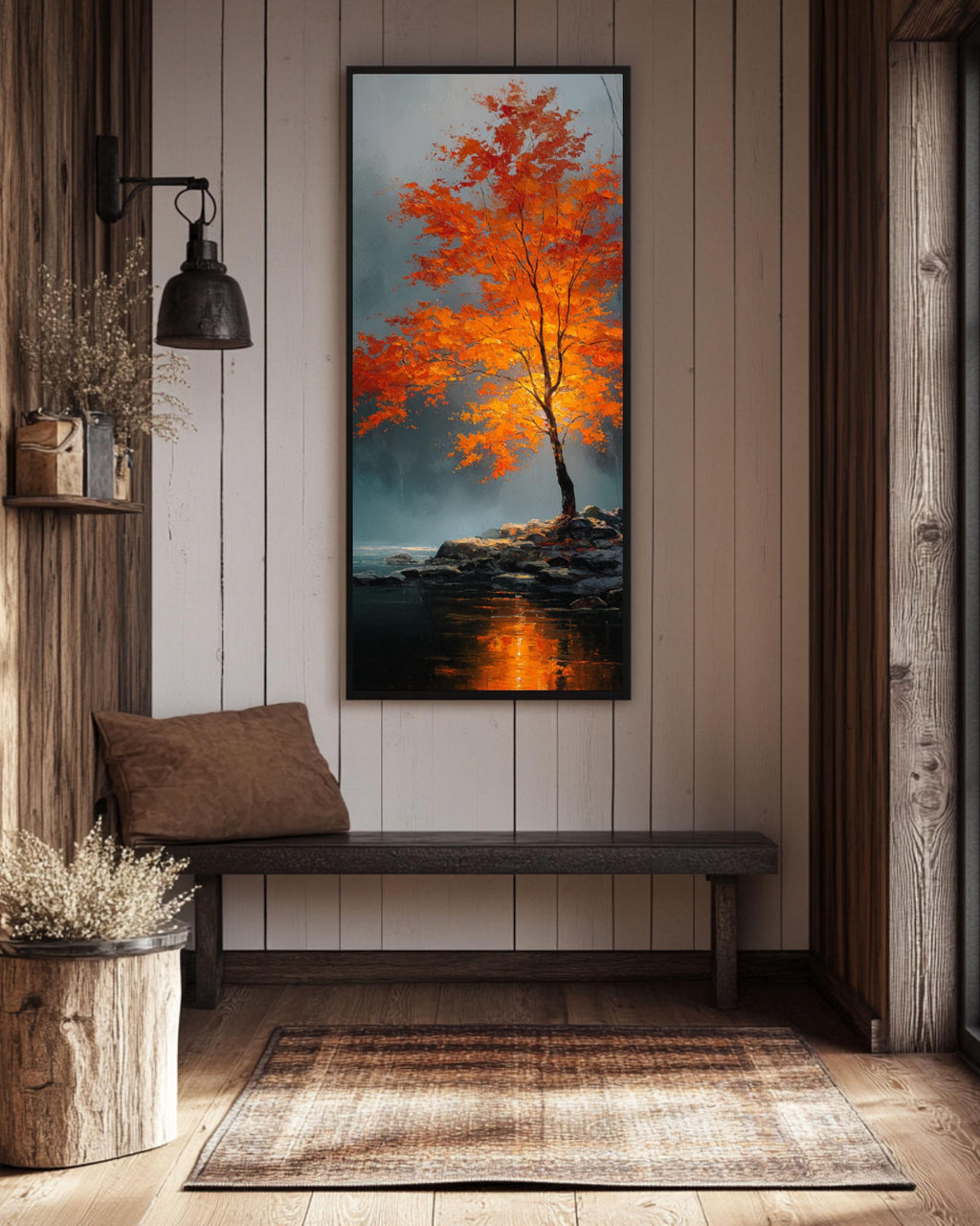 Majestic Autumn Tree Art: Moody Gothic Landscape, Fantasy Oil Painting Canvas Wall Art – Modern Decor Print