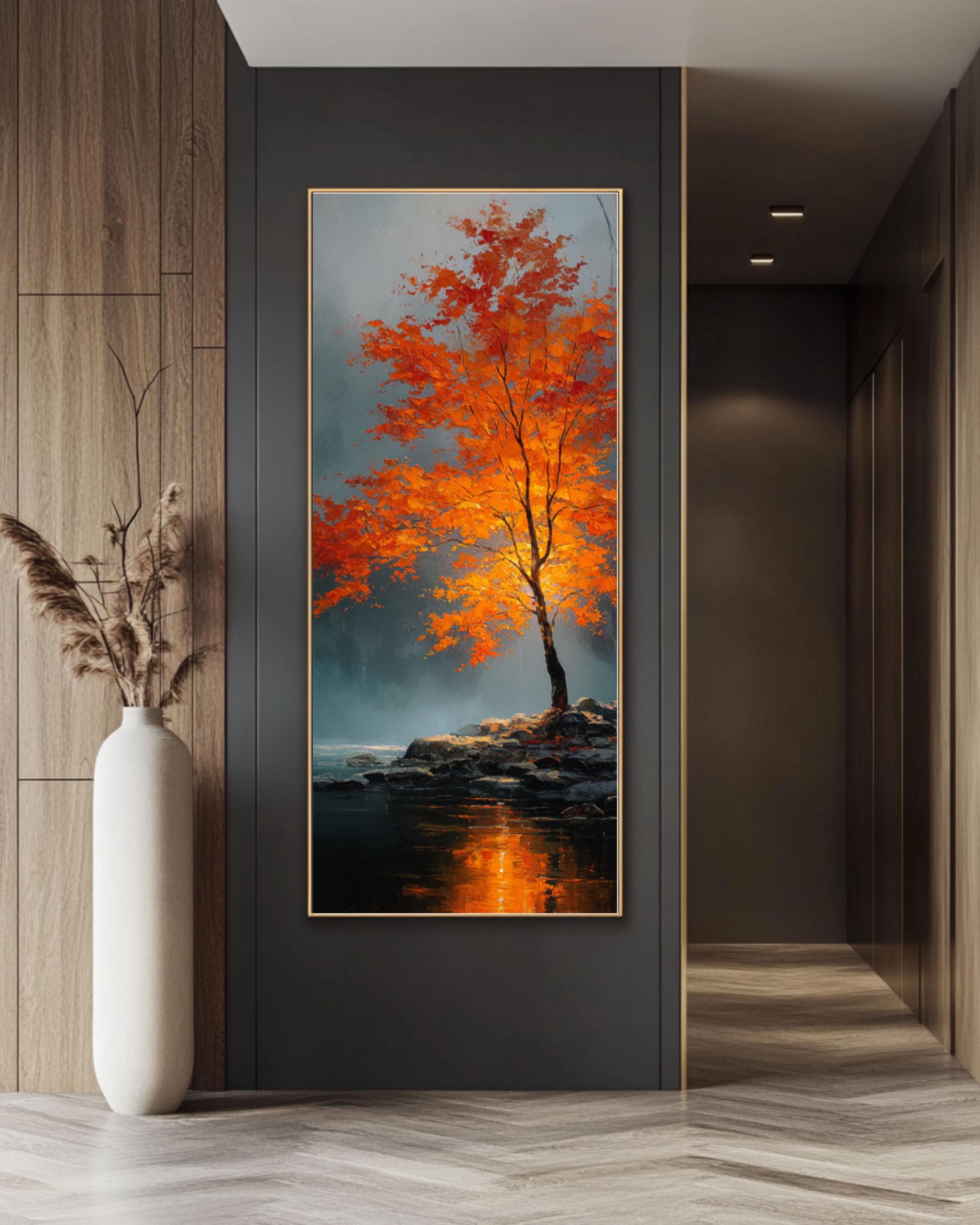 Majestic Autumn Tree Art: Moody Gothic Landscape, Fantasy Oil Painting Canvas Wall Art – Modern Decor Print