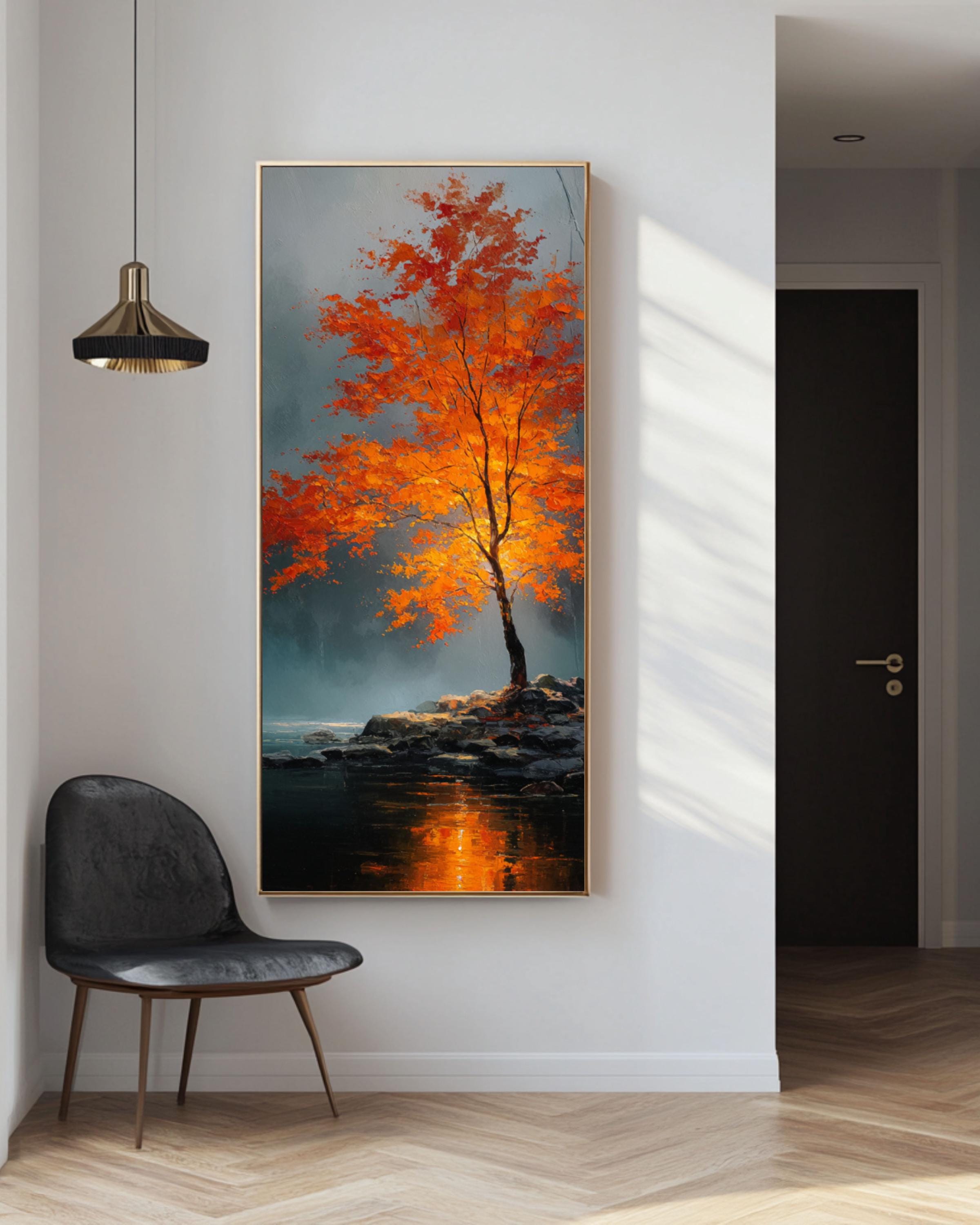 Majestic Autumn Tree Art: Moody Gothic Landscape, Fantasy Oil Painting Canvas Wall Art – Modern Decor Print