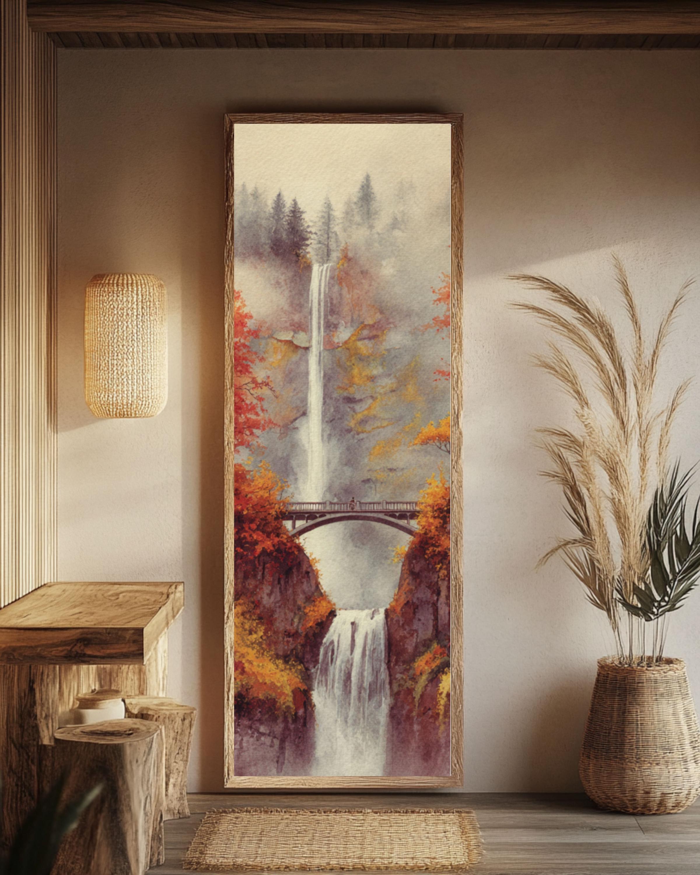 Multnomah Falls Autumn Watercolor Art Print: Oregon Landscape Wall Decor Canvas Wall Art – Modern Decor Print