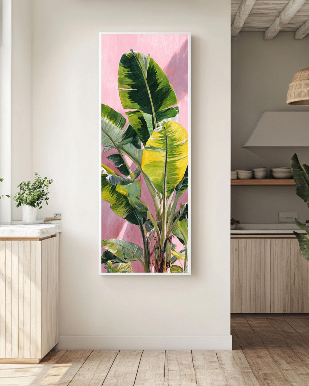 Monet Style Banana Leaf Print: Vintage Botanical Impressionist Art Canvas Wall Art – Modern Decor Print