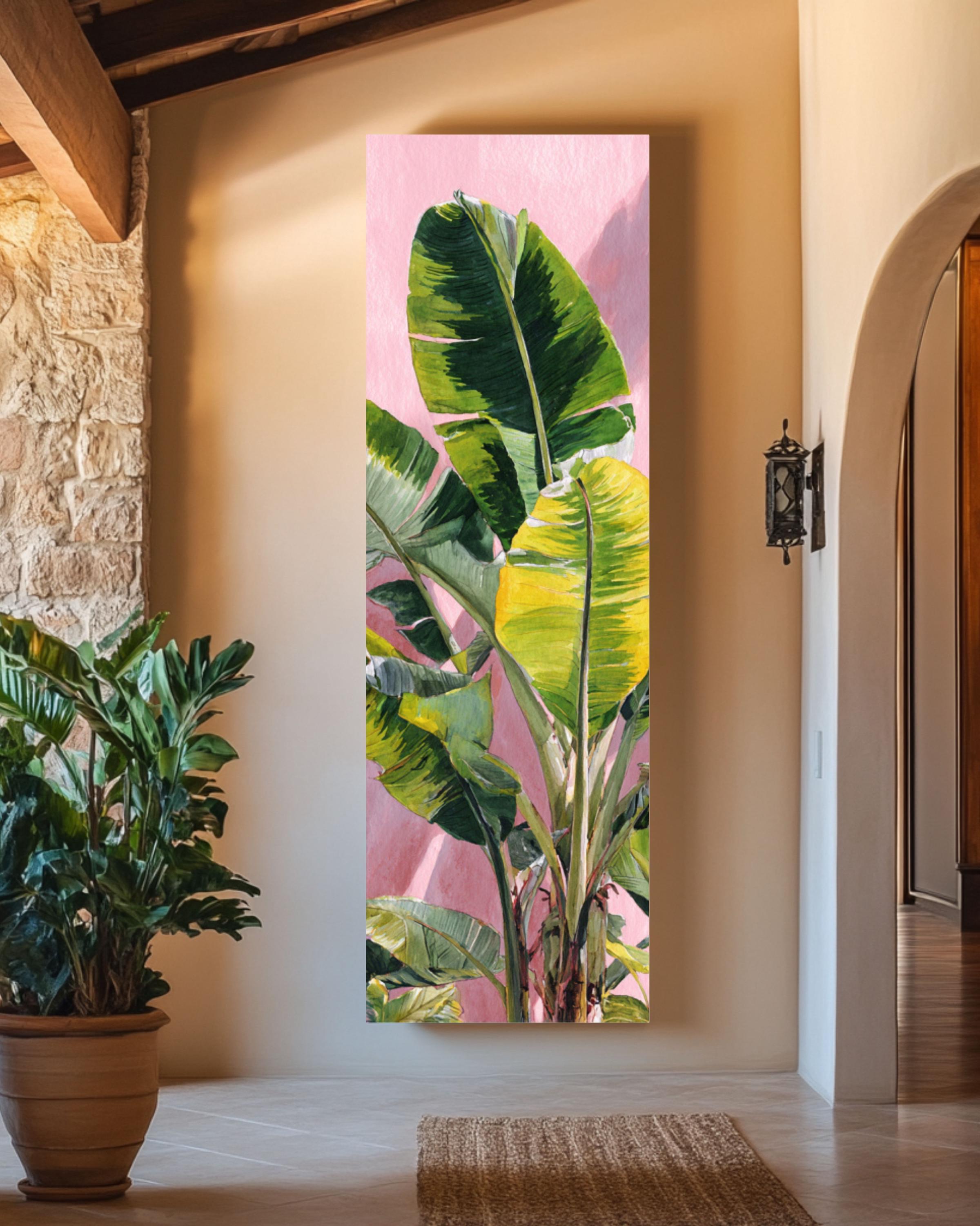 Monet Style Banana Leaf Print: Vintage Botanical Impressionist Art Canvas Wall Art – Modern Decor Print