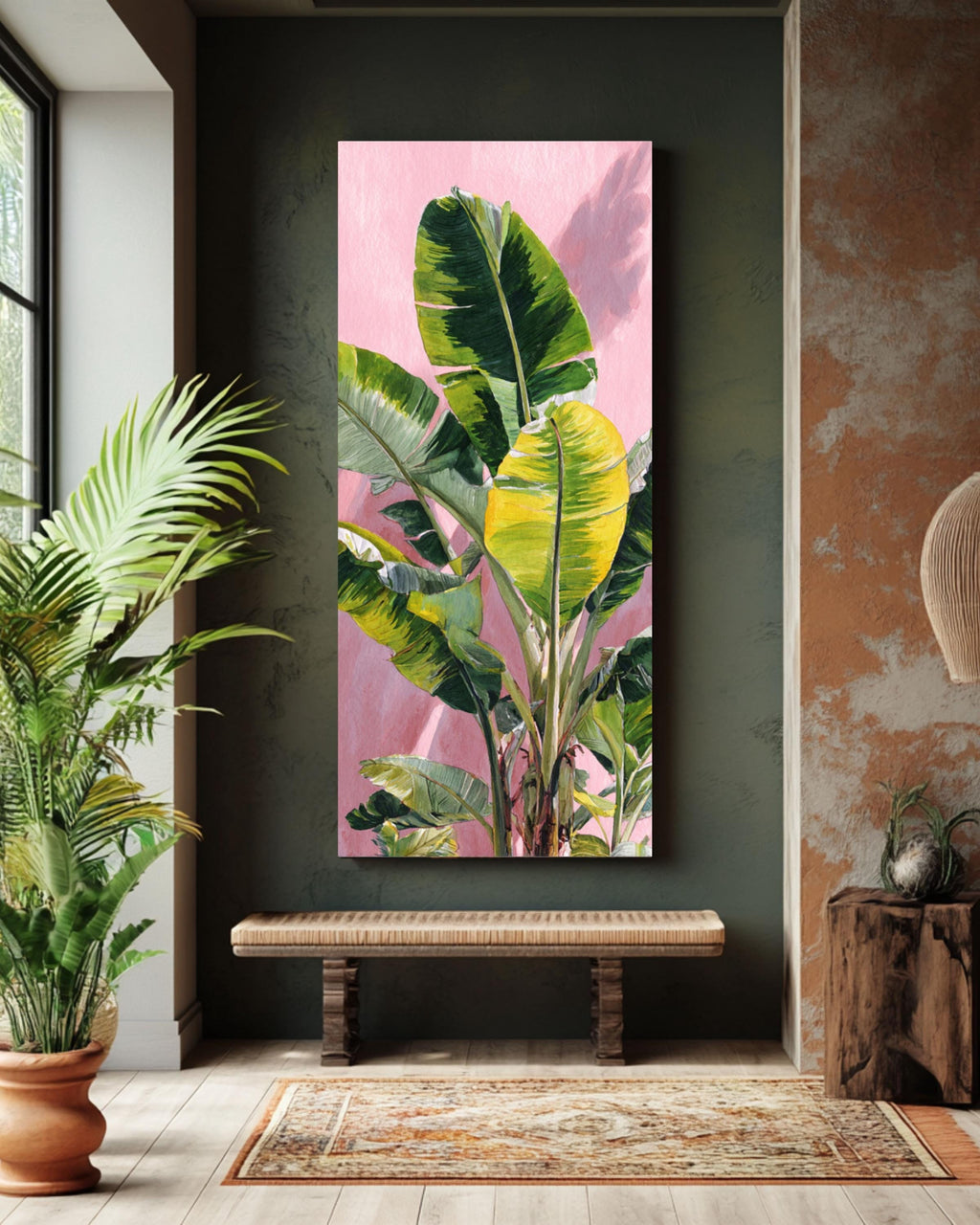 Monet Style Banana Leaf Print: Vintage Botanical Impressionist Art Canvas Wall Art – Modern Decor Print