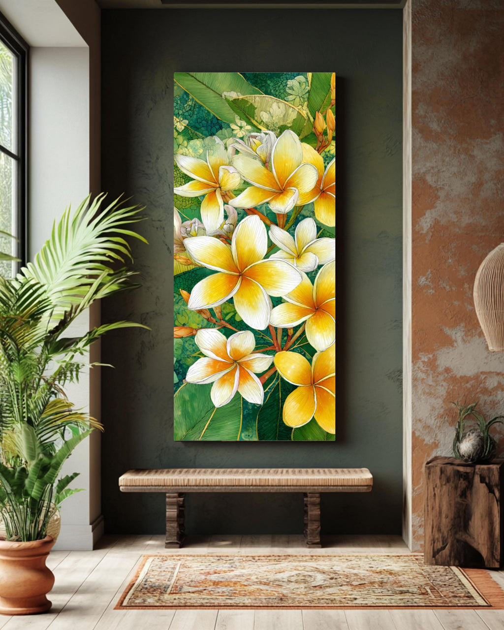 Plumeria Flower Print: Tropical Botanical Wall Art, Coastal Decor Canvas Wall Art – Modern Decor Print