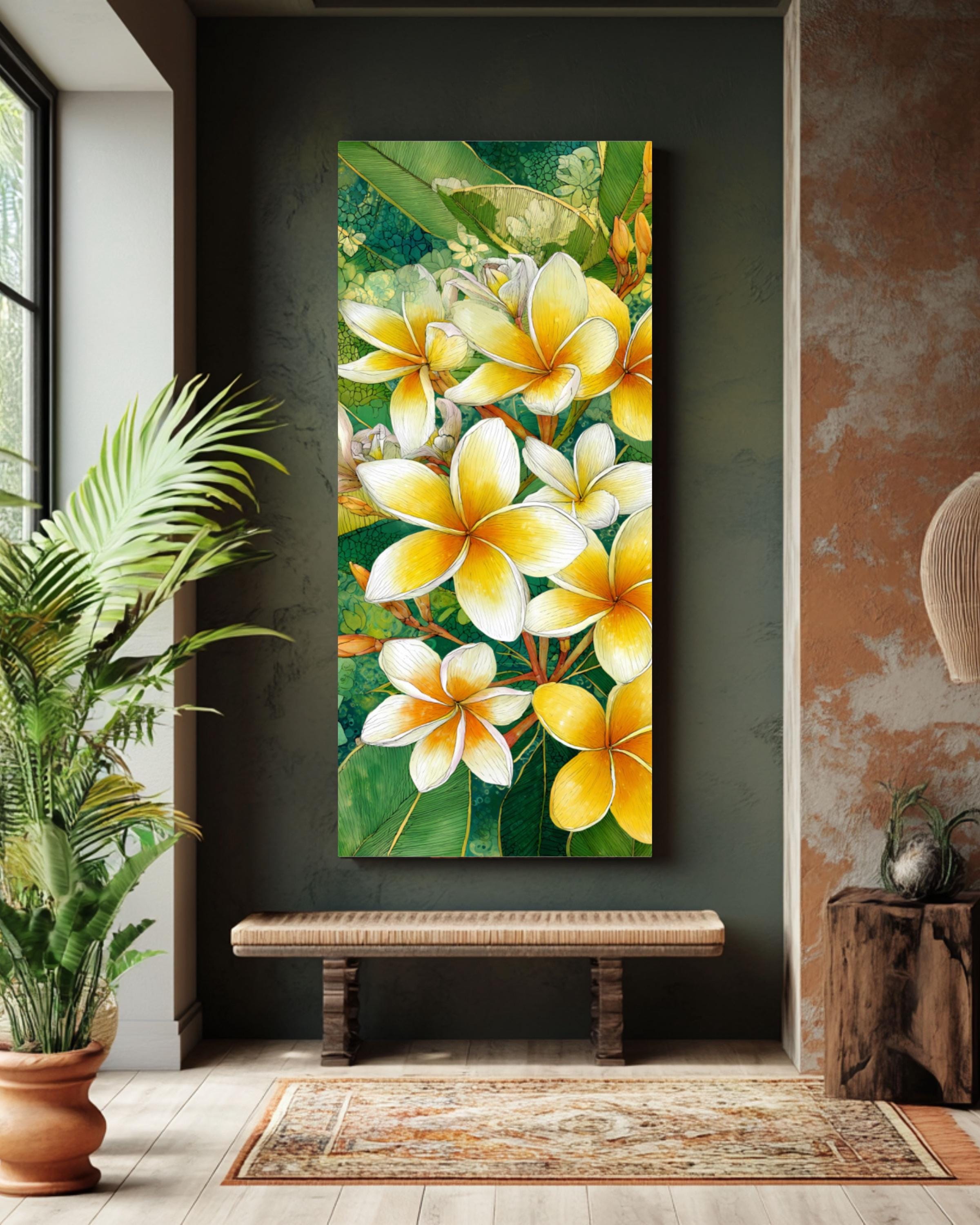 Plumeria Flower Print: Tropical Botanical Wall Art, Coastal Decor Canvas Wall Art – Modern Decor Print