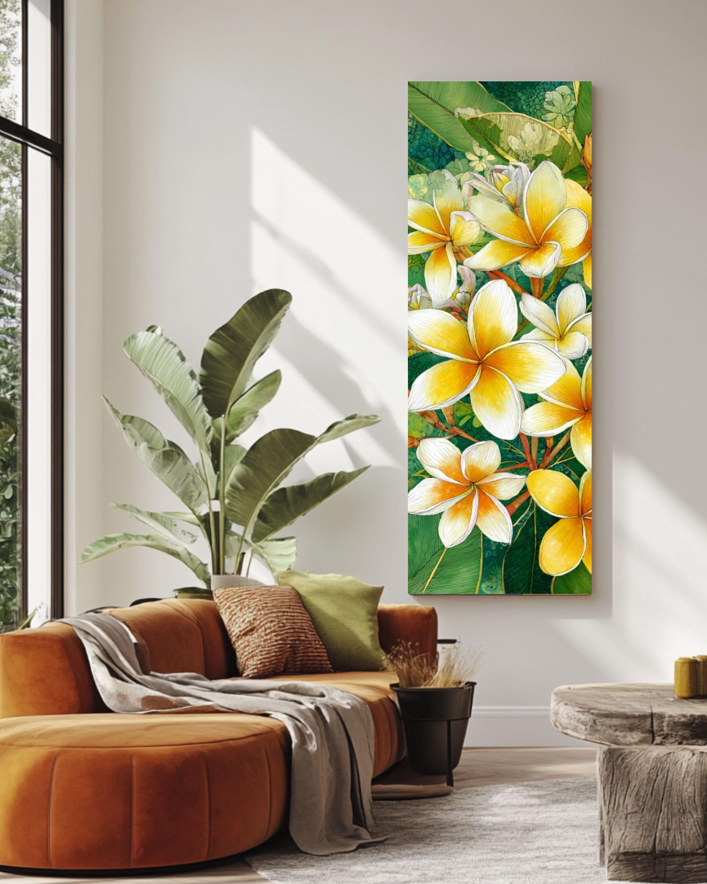 Plumeria Flower Print: Tropical Botanical Wall Art, Coastal Decor Canvas Wall Art – Modern Decor Print