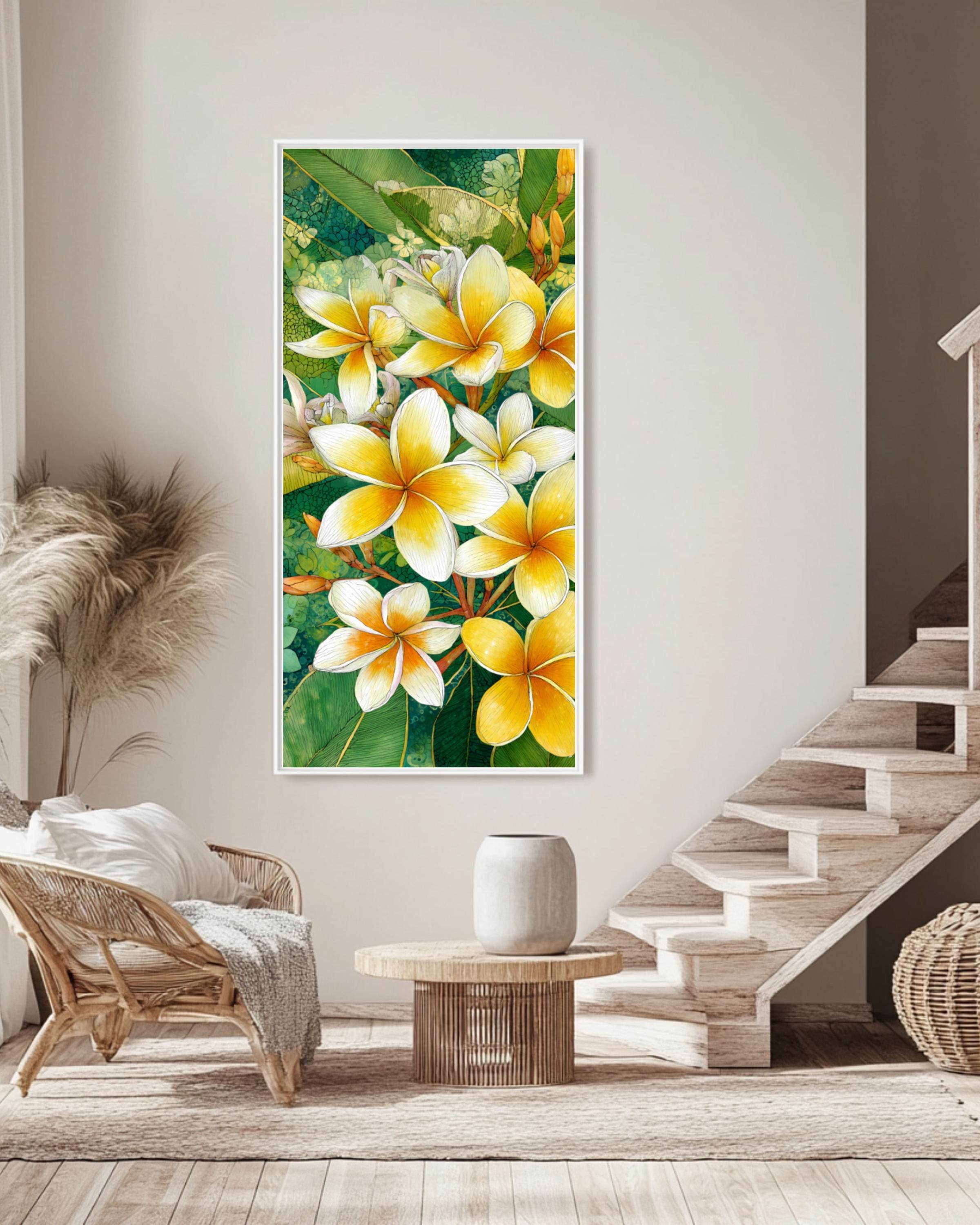 Plumeria Flower Print: Tropical Botanical Wall Art, Coastal Decor Canvas Wall Art – Modern Decor Print