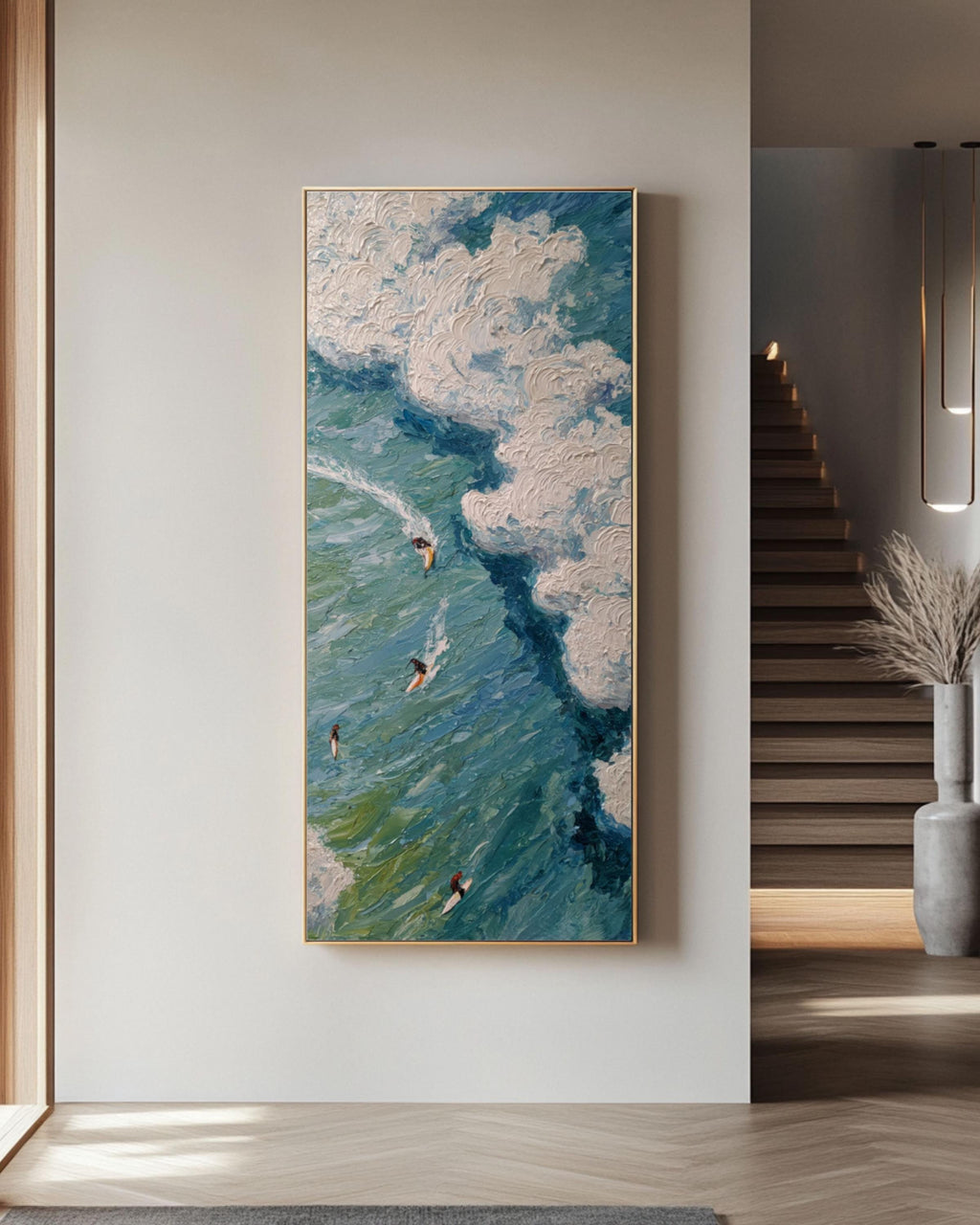 Impasto Surfing Ocean Art Print: Matisse-Inspired Coastal Scene Canvas Wall Art Print – Premium Home Decor