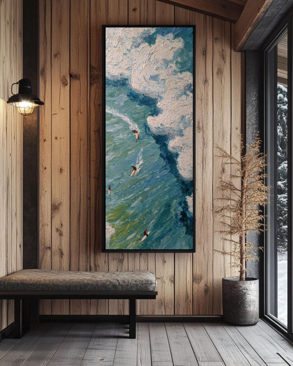 Impasto Surfing Ocean Art Print: Matisse-Inspired Coastal Scene Canvas Wall Art Print – Premium Home Decor