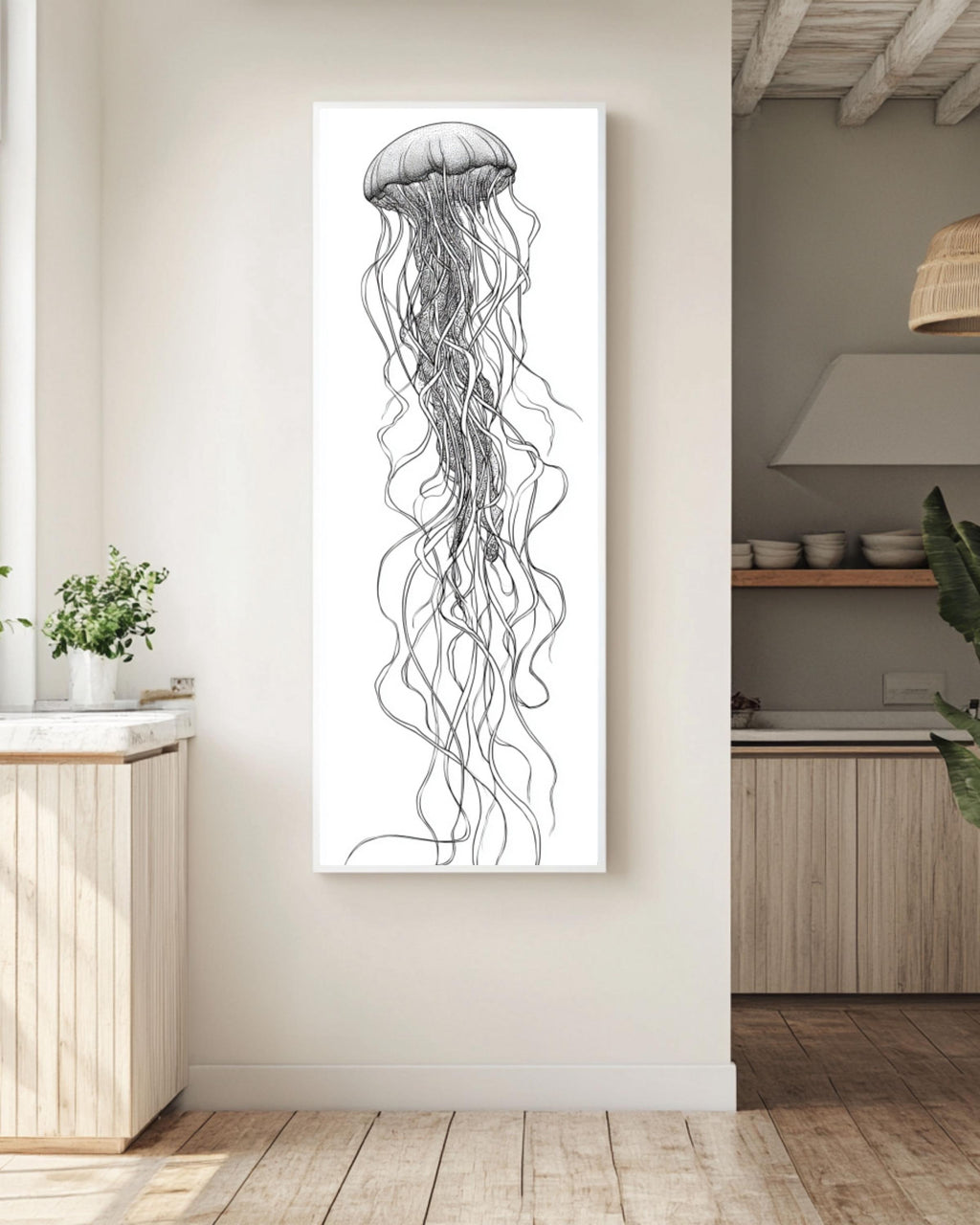 Minimalist Jellyfish Line Art Print: Modern Nautical Wall Decor Canvas Wall Art – Modern Decor Print