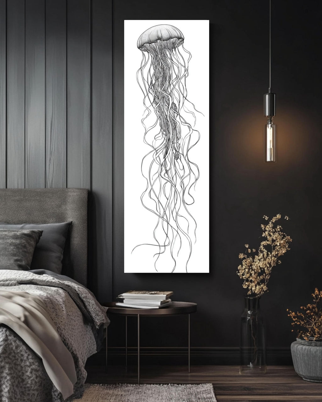 Minimalist Jellyfish Line Art Print: Modern Nautical Wall Decor Canvas Wall Art – Modern Decor Print
