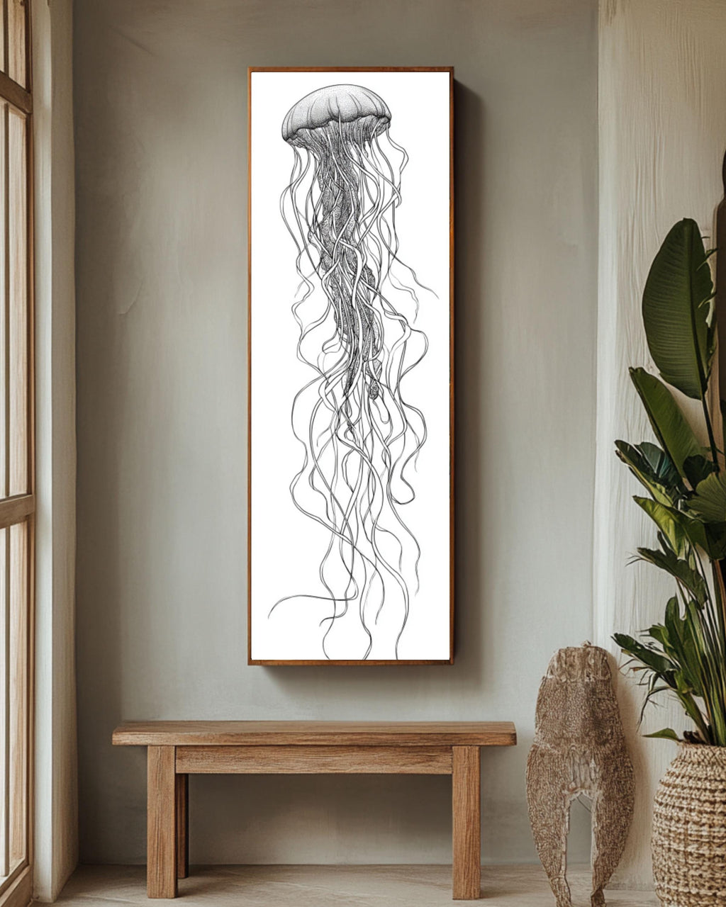 Minimalist Jellyfish Line Art Print: Modern Nautical Wall Decor Canvas Wall Art – Modern Decor Print