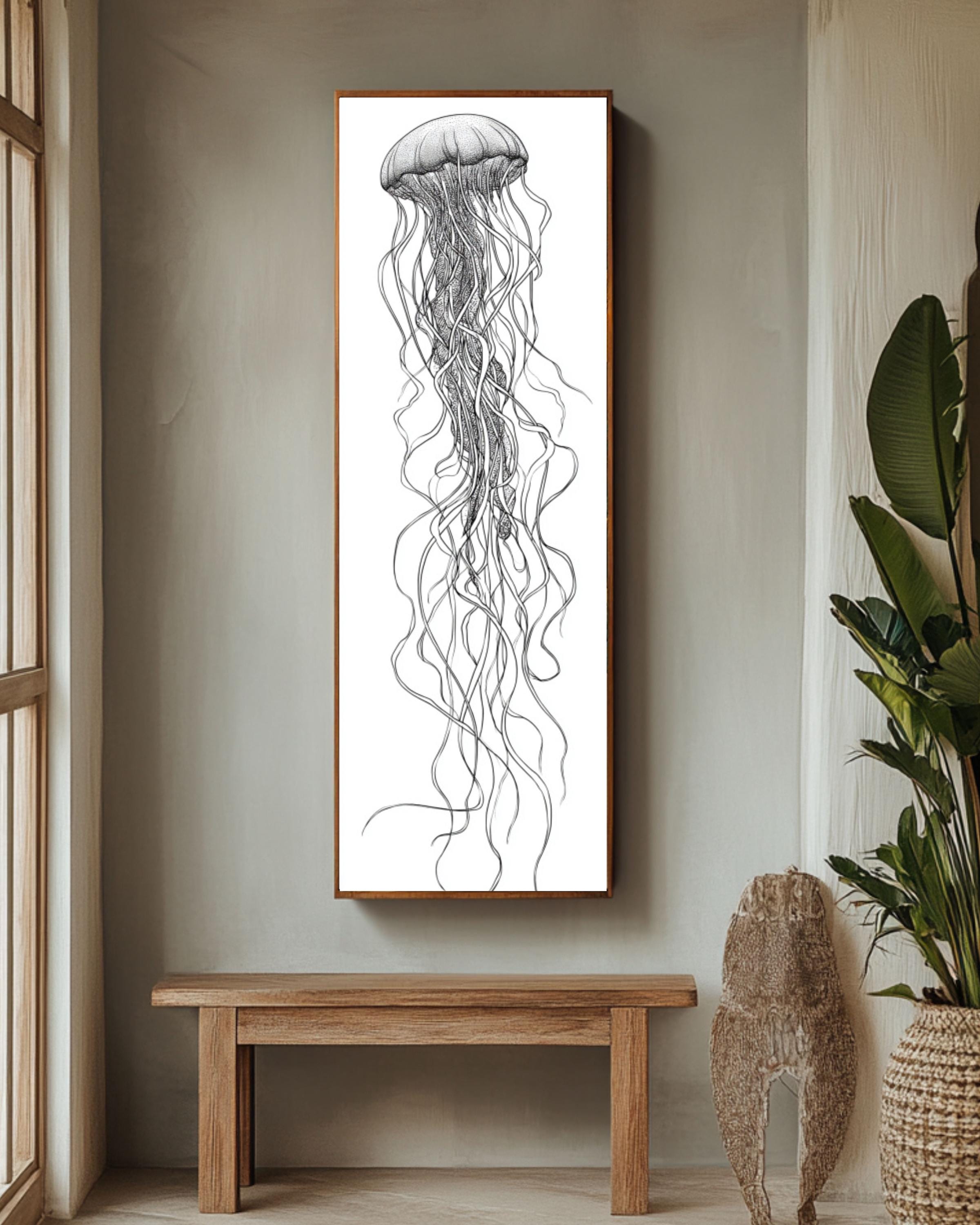 Minimalist Jellyfish Line Art Print: Modern Nautical Wall Decor Canvas Wall Art – Modern Decor Print