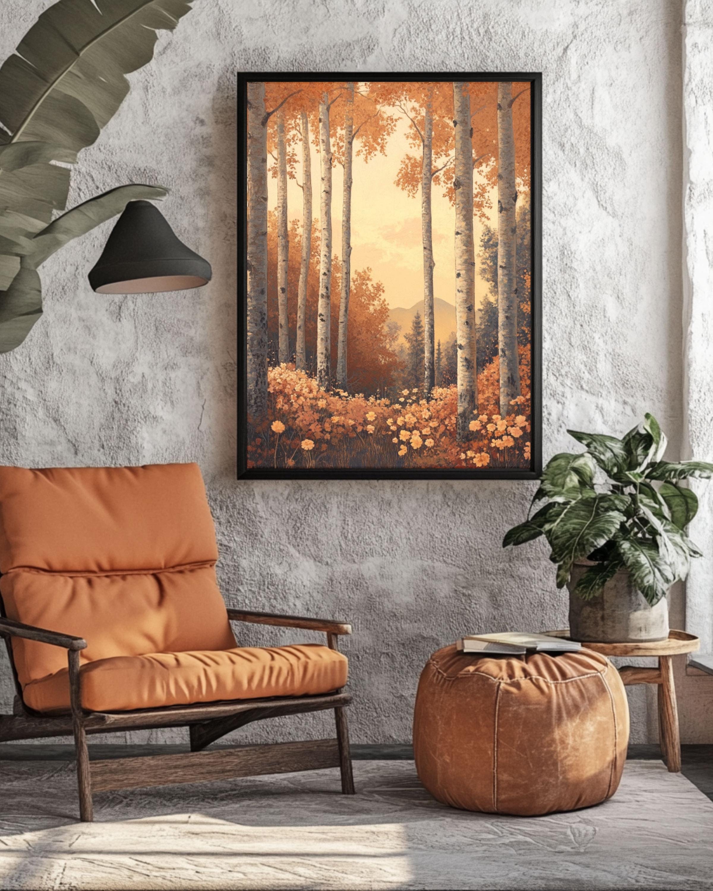 Maxfield Parrish Style Autumn Forest Art: Vintage Fall Foliage Canvas or Poster Canvas Wall Art Print – Premium Home Decor