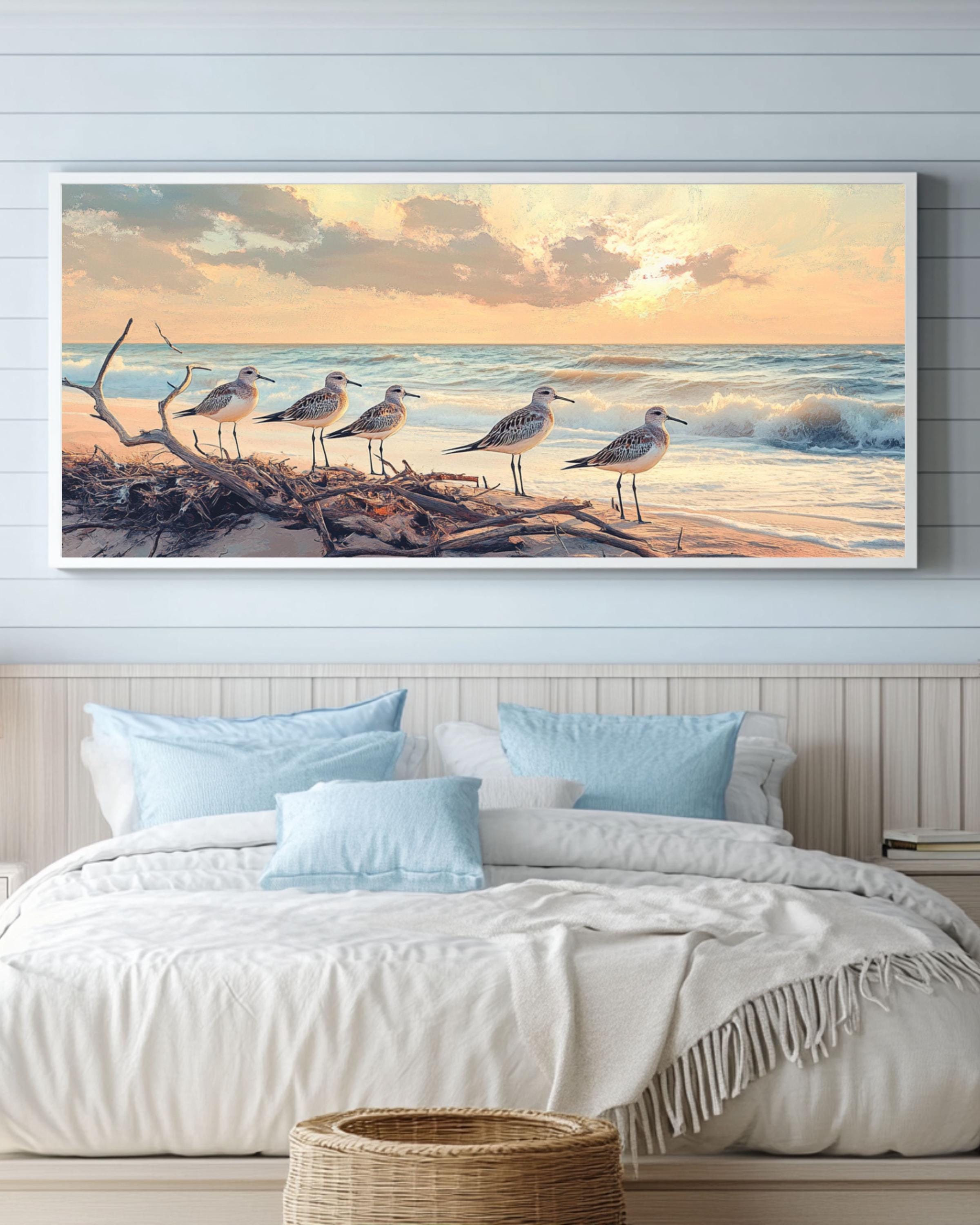 Sandpiper Birds Beach Print: Coastal Oil Painting Style Wall Art Canvas Wall Art Print – Premium Home Decor