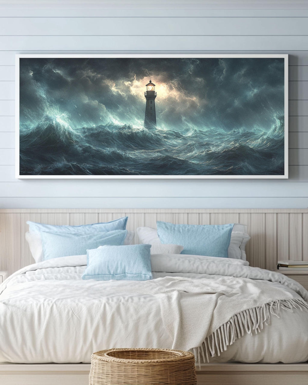 Stormy Sea Lighthouse Print: Dramatic Nautical Wall Art Canvas Wall Art Print – Premium Home Decor