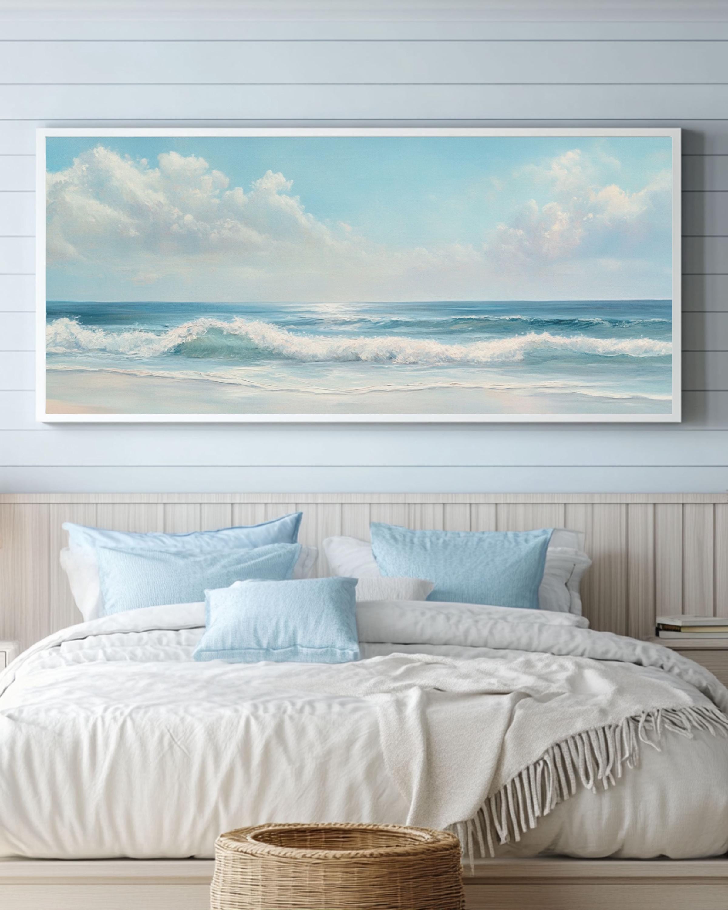 Ocean Oil Painting with Waves & Cloudy Sky â€“ Coastal Wall Art on Canvas or Poster Canvas Wall Art Print – Premium Home Decor