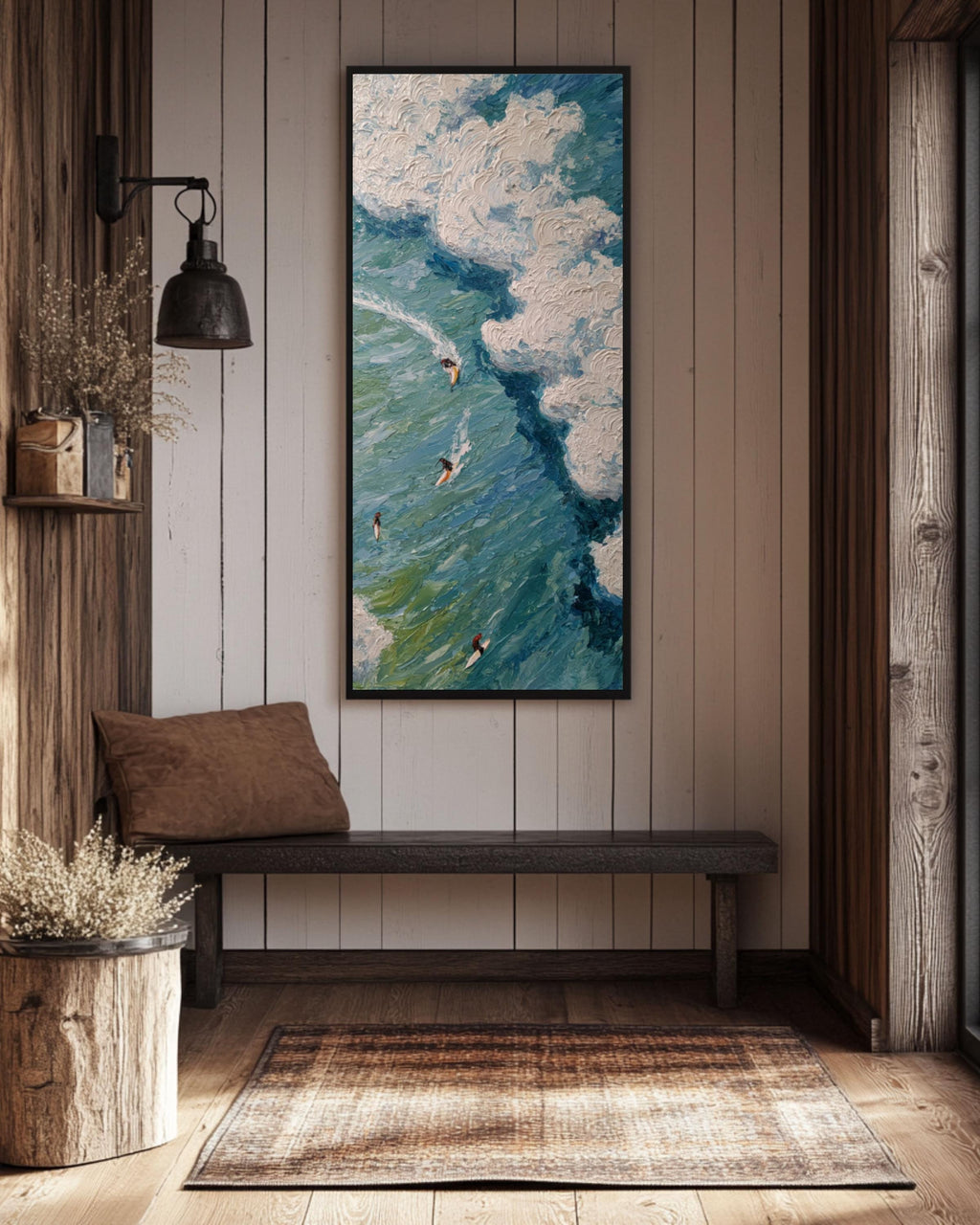 Impasto Surfing Ocean Art Print: Matisse-Inspired Coastal Scene Canvas Wall Art Print – Premium Home Decor