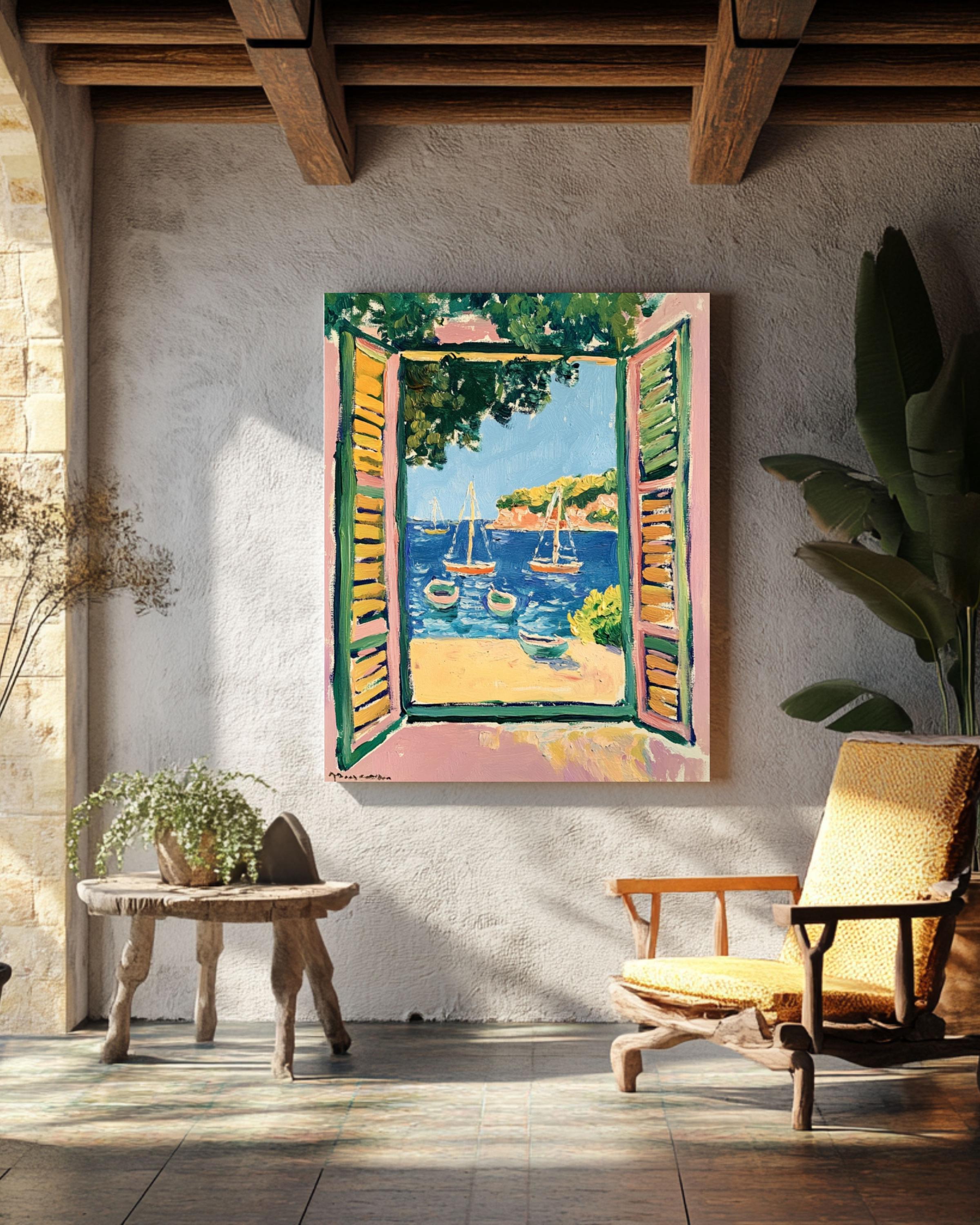 Matisse Style Coastal Print: Fauvist Open Window with Boats Canvas Wall Art – Modern Decor Print