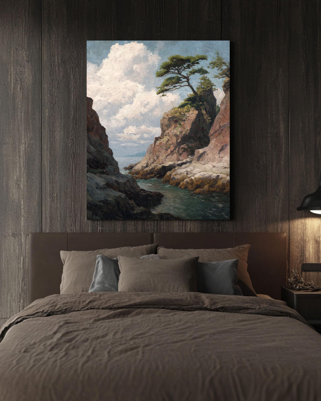 Lone Pine Tree Coastal Print: Muted Landscape Art, Henry John Bemis Style Canvas Wall Art – Modern Decor Print