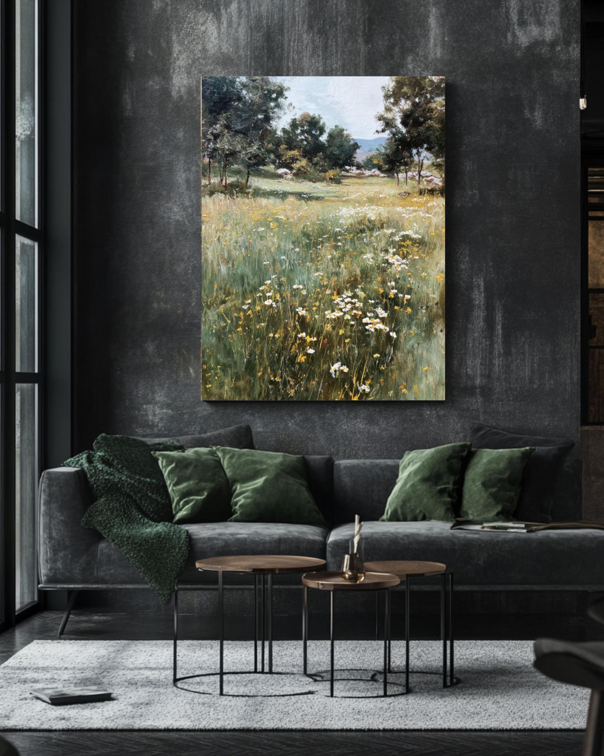 Sargent-Inspired Meadow Oil Painting: Impressionistic Wildflower Landscape Art Canvas Wall Art – Modern Decor Print