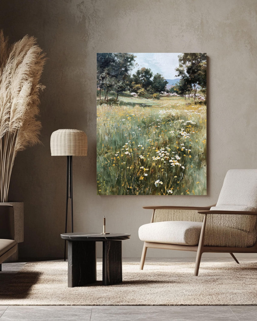 Sargent-Inspired Meadow Oil Painting: Impressionistic Wildflower Landscape Art Canvas Wall Art – Modern Decor Print