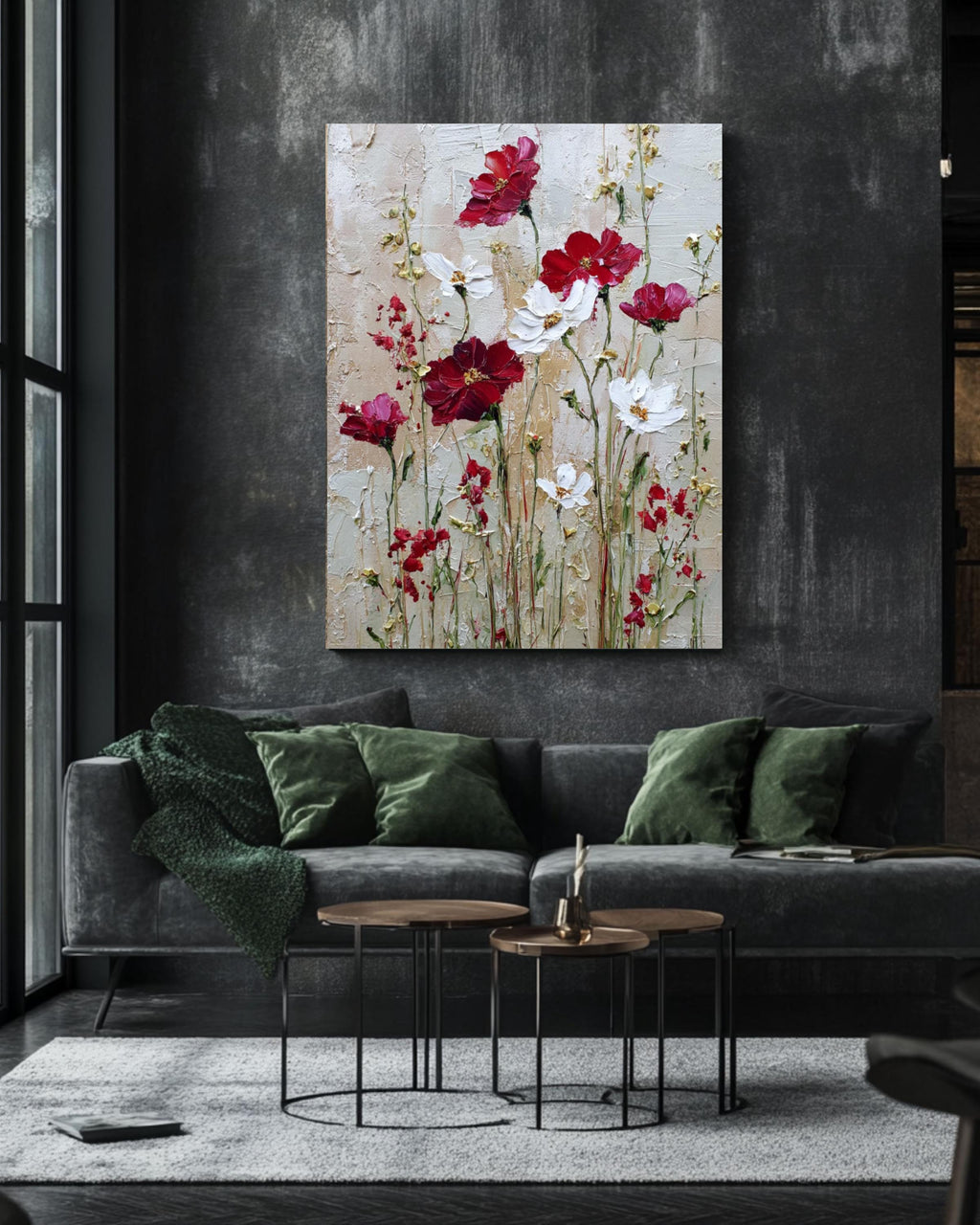 Abstract Wildflower Canvas Art: Beige, Red & White Floral Print Canvas Wall Art – Modern Decor Print