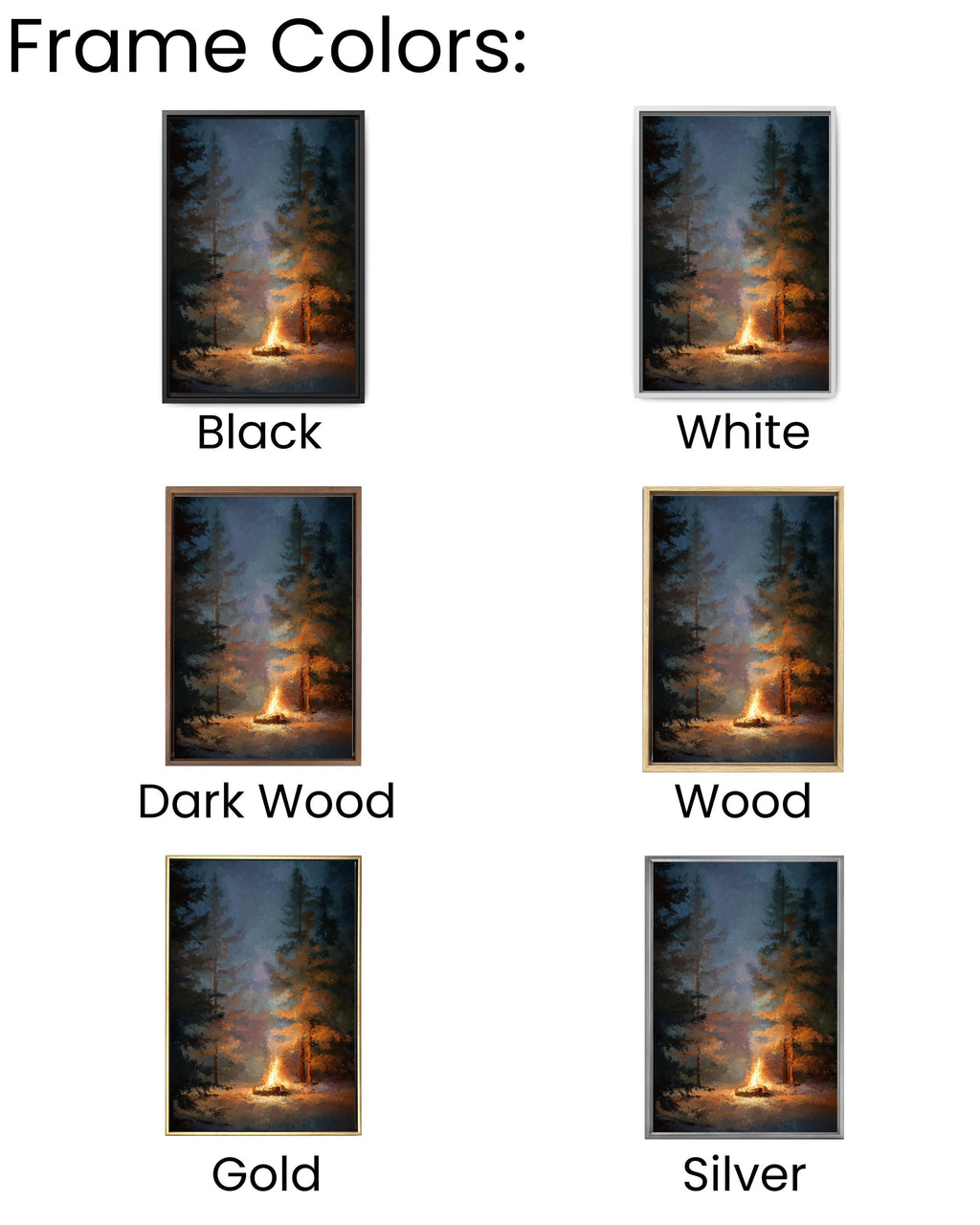 Campfire Forest Art Print: Cozy Cabin Decor, Oil Style Canvas Wall Art – Modern Decor Print