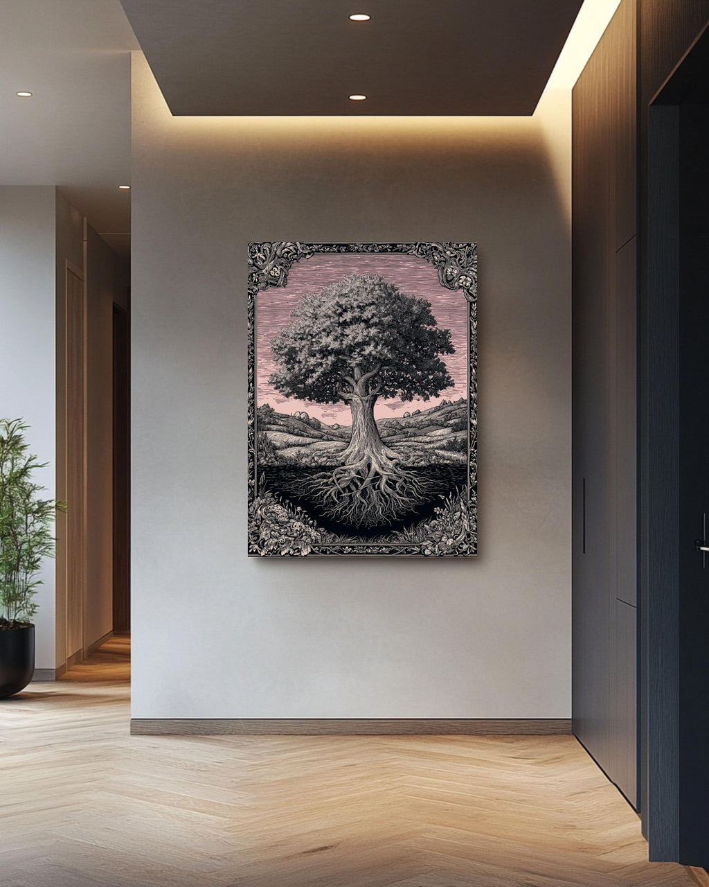 Art Nouveau Oak Tree Print: Ornate Nature Wall Art Canvas Wall Art – Modern Decor Print