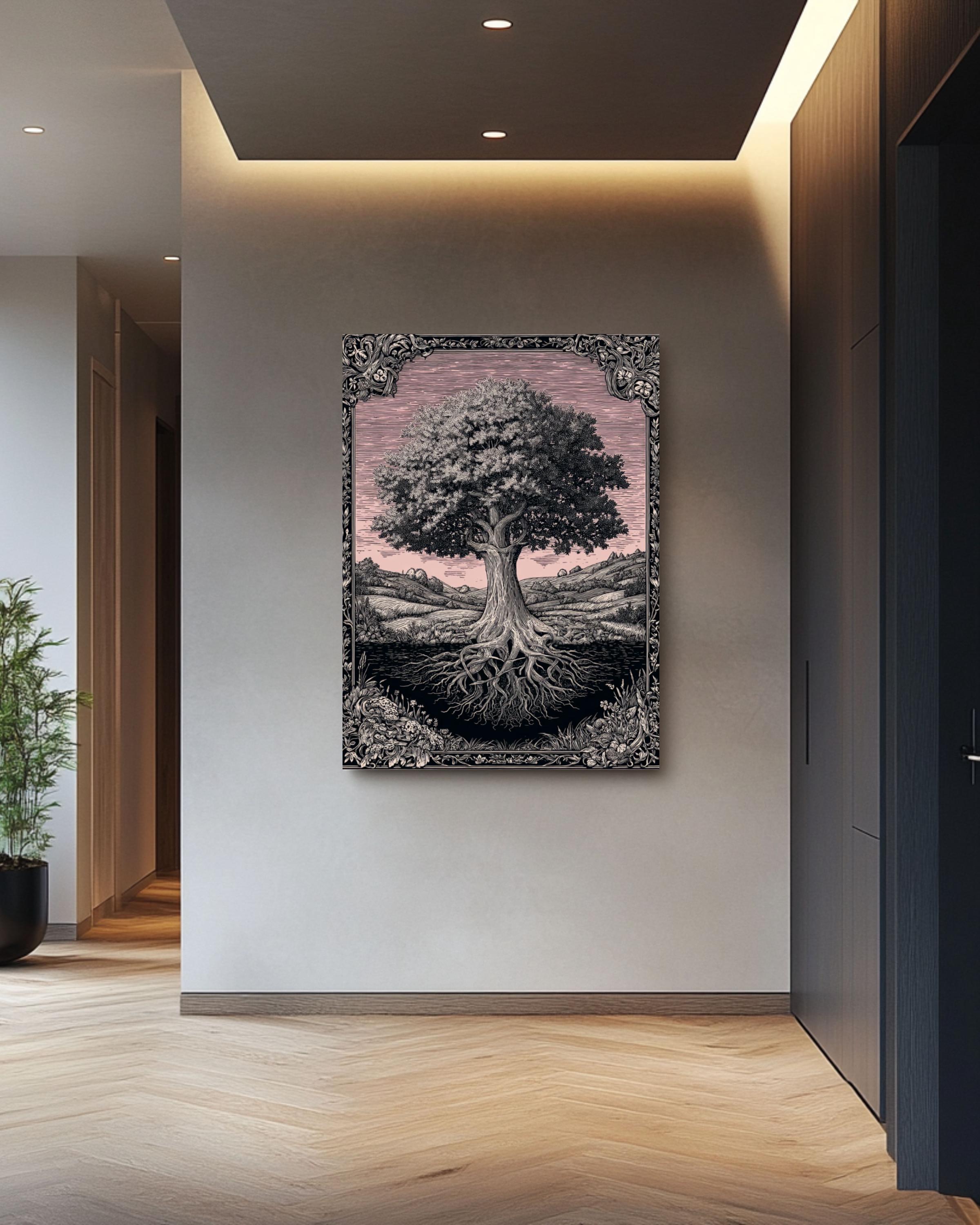 Art Nouveau Oak Tree Print: Ornate Nature Wall Art Canvas Wall Art – Modern Decor Print