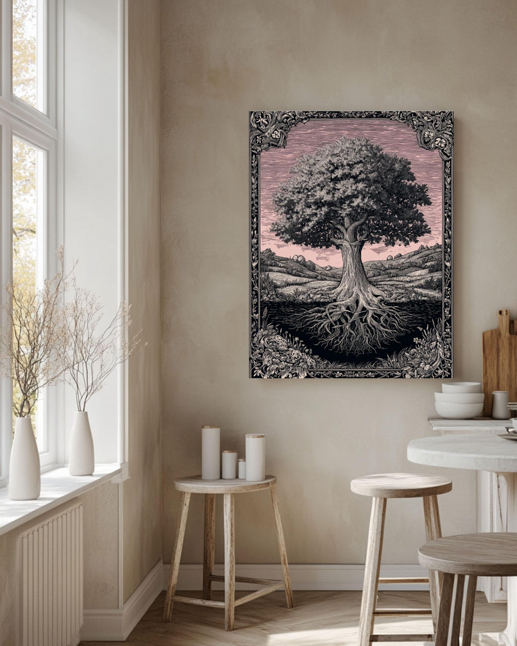 Art Nouveau Oak Tree Print: Ornate Nature Wall Art Canvas Wall Art – Modern Decor Print