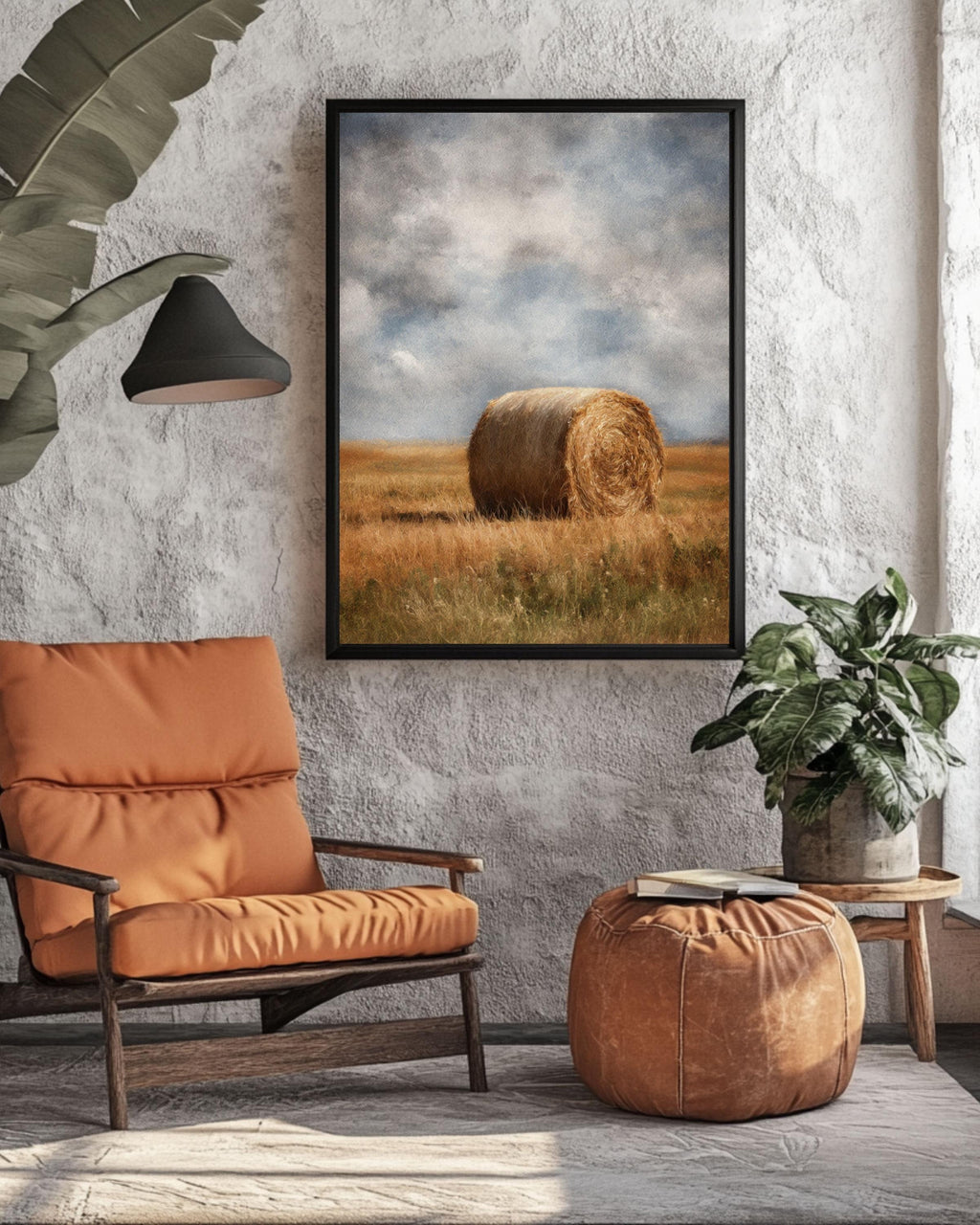 Vintage Hay Bale Field Art: Rustic Country Landscape Print Canvas Wall Art – Modern Decor Print