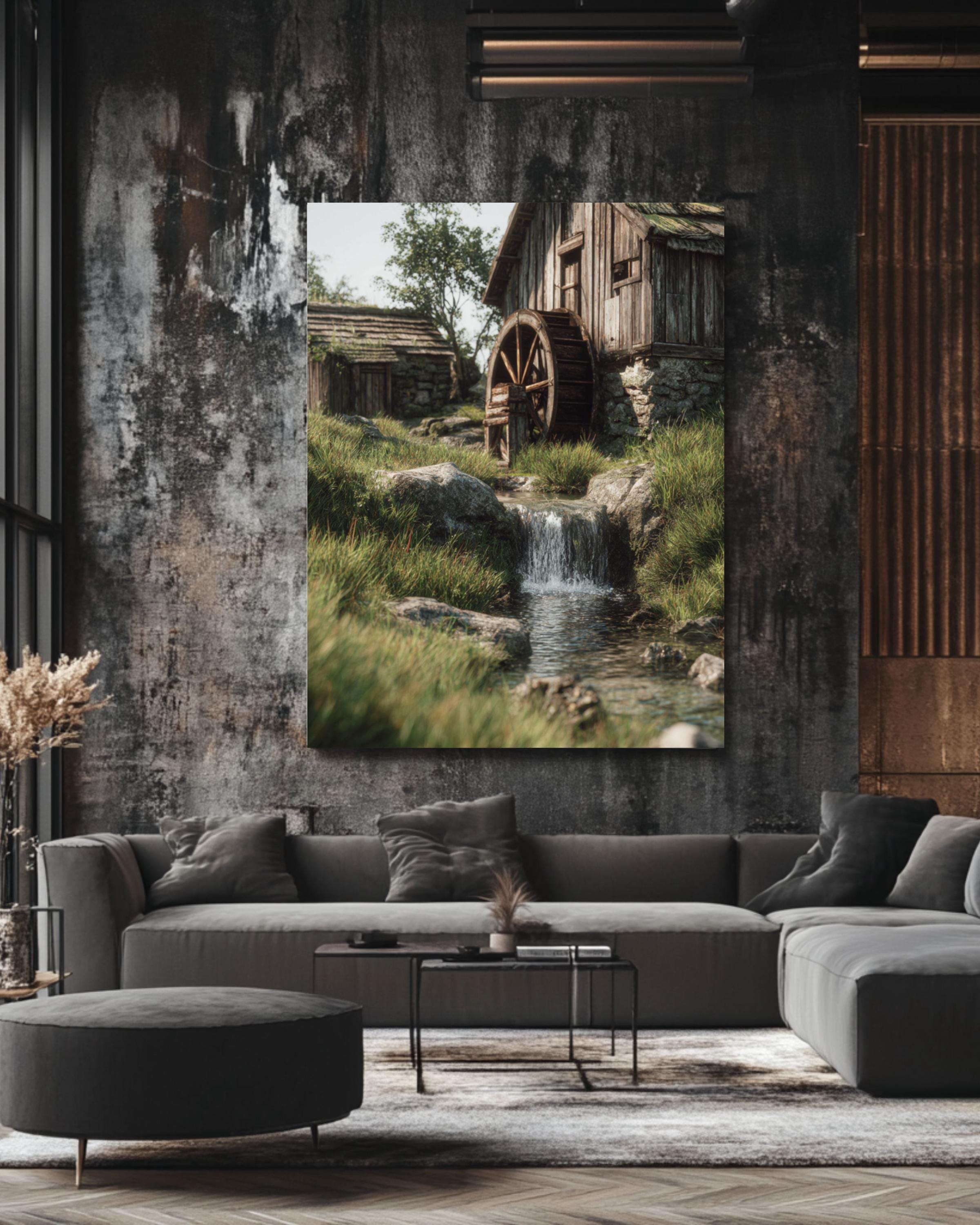Rustic Water Mill Landscape Art: Tarkovsky-Inspired Country Print Canvas Wall Art – Modern Decor Print