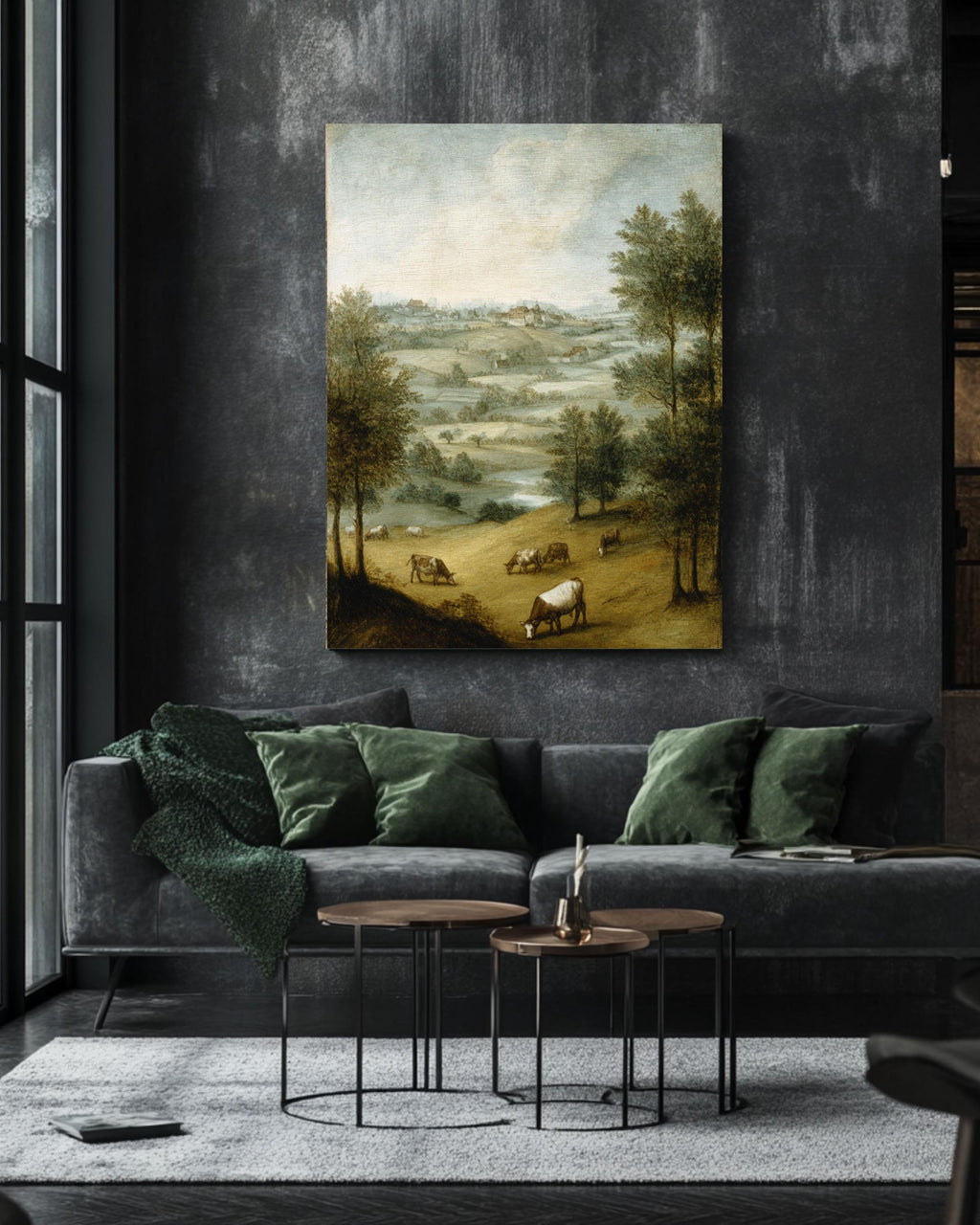 Pastoral Cow Landscape Art Print: Bruegel Style Farmhouse Decor Canvas Wall Art – Modern Decor Print